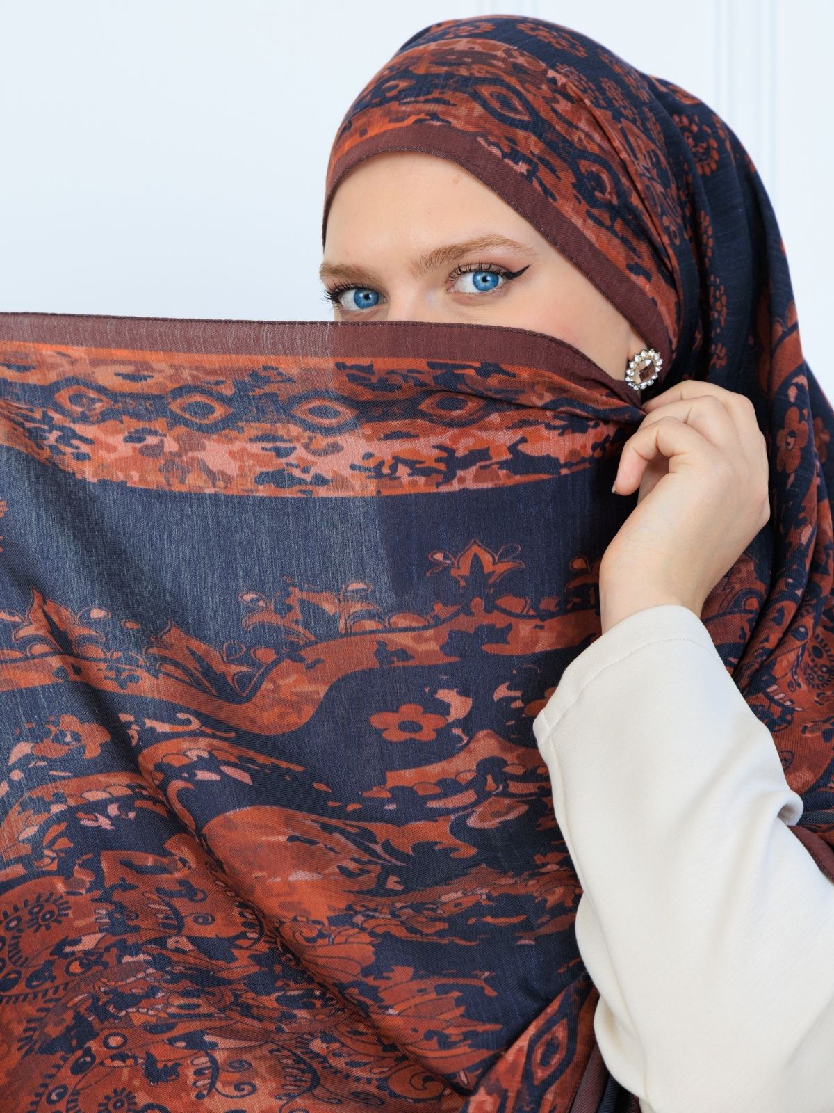 Derin Yansıma Desen Şal  469-017 - V-9 - Bakır Kahve - Görsel 2