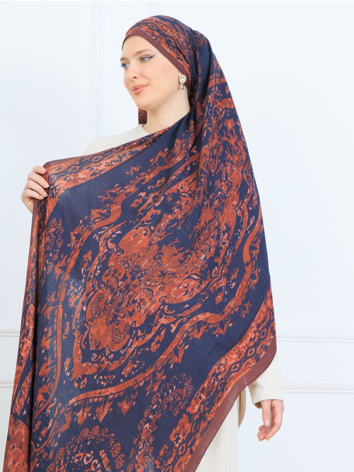 Derin Yansıma Desen Şal  469-017 - V-9 - Bakır Kahve - Görsel 3