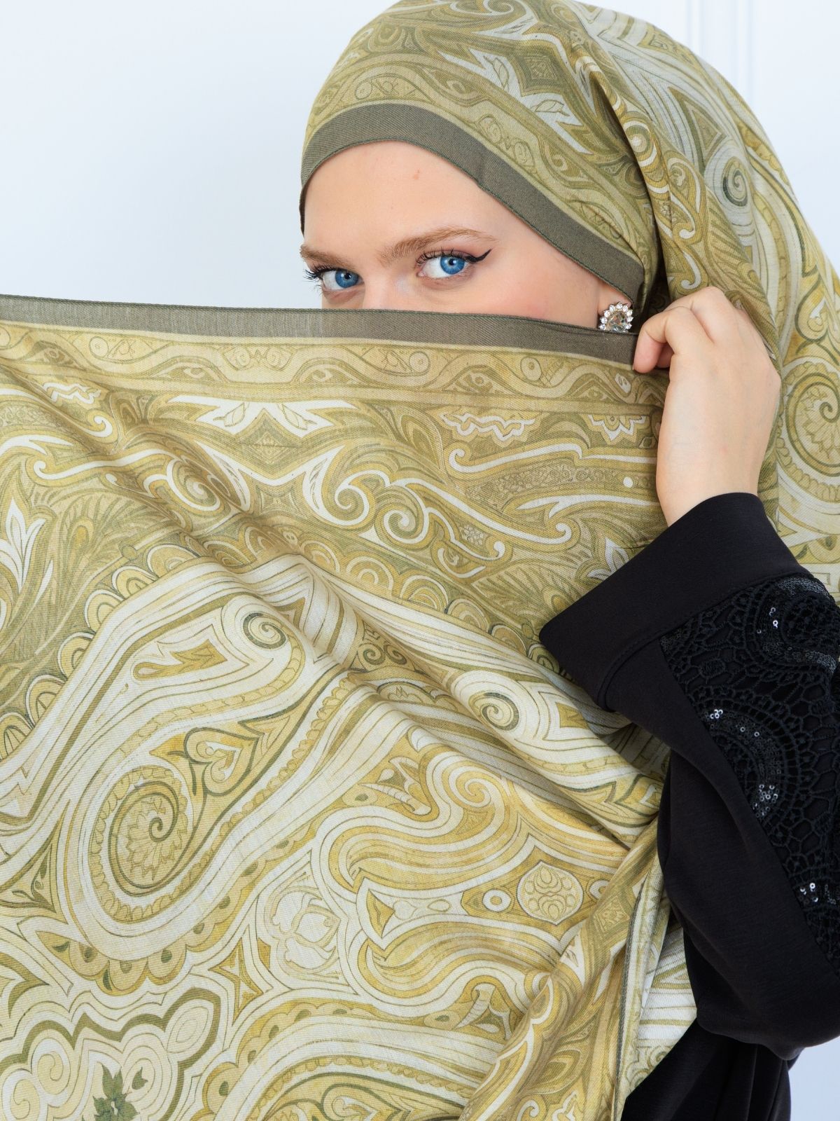 Mirşah Desen Şal  469-021 - V-6 - Yağ Yeşili - Görsel 2