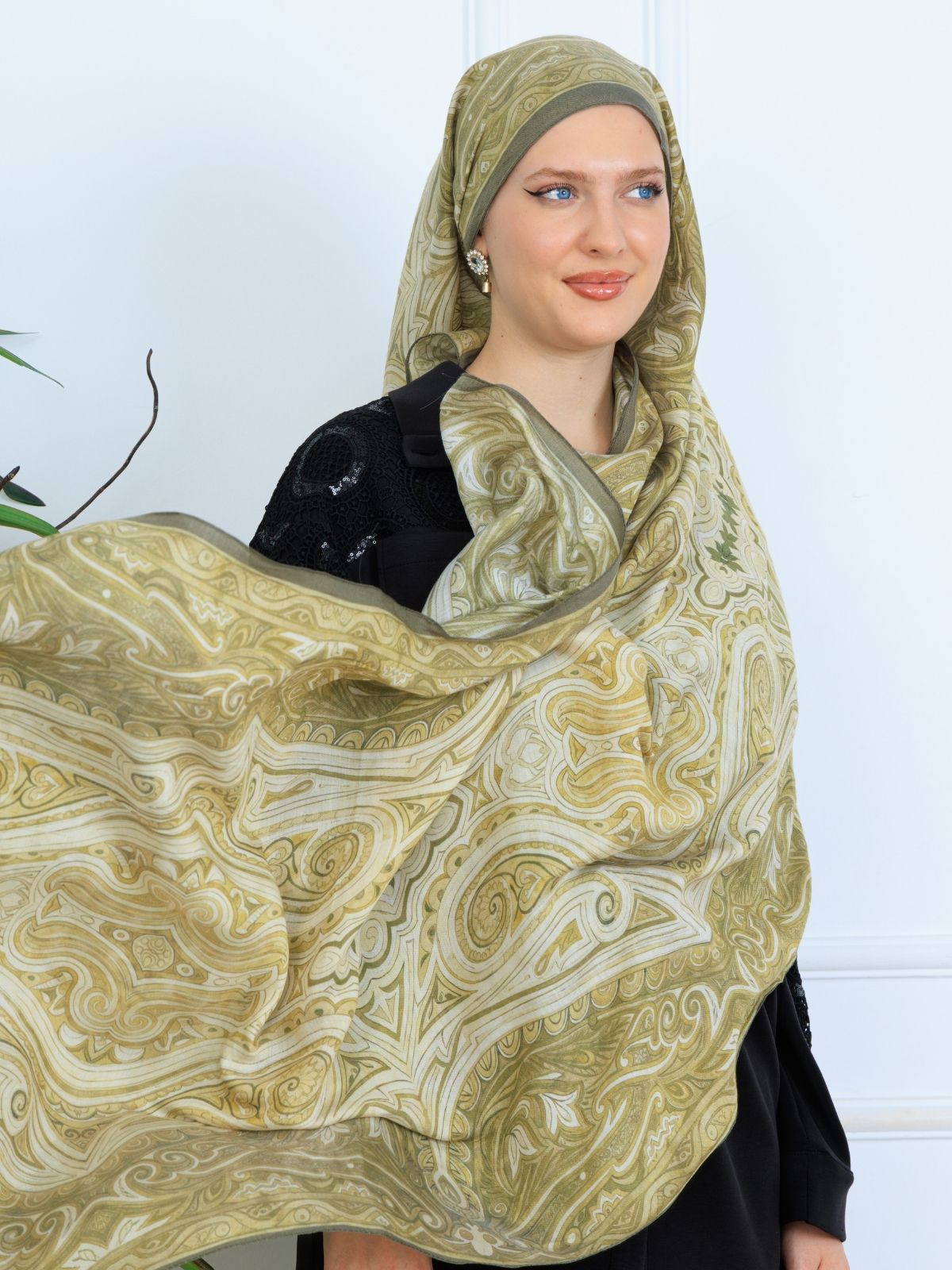 Mirşah Desen Şal  469-021 - V-6 - Yağ Yeşili - Görsel 3