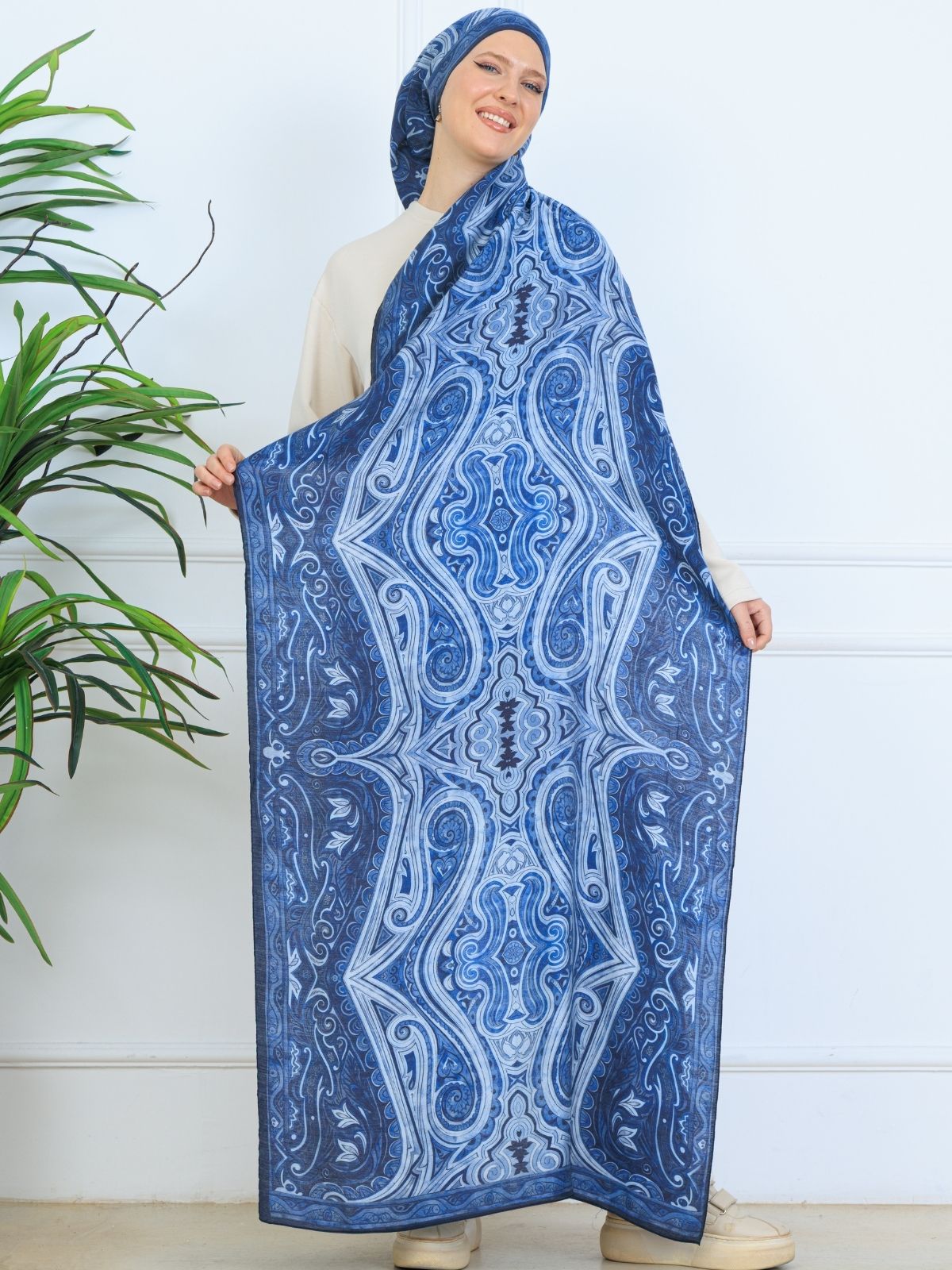 Mirşah Desen Şal  469-021 - V-1 - Okyanus Mavi - Görsel 4