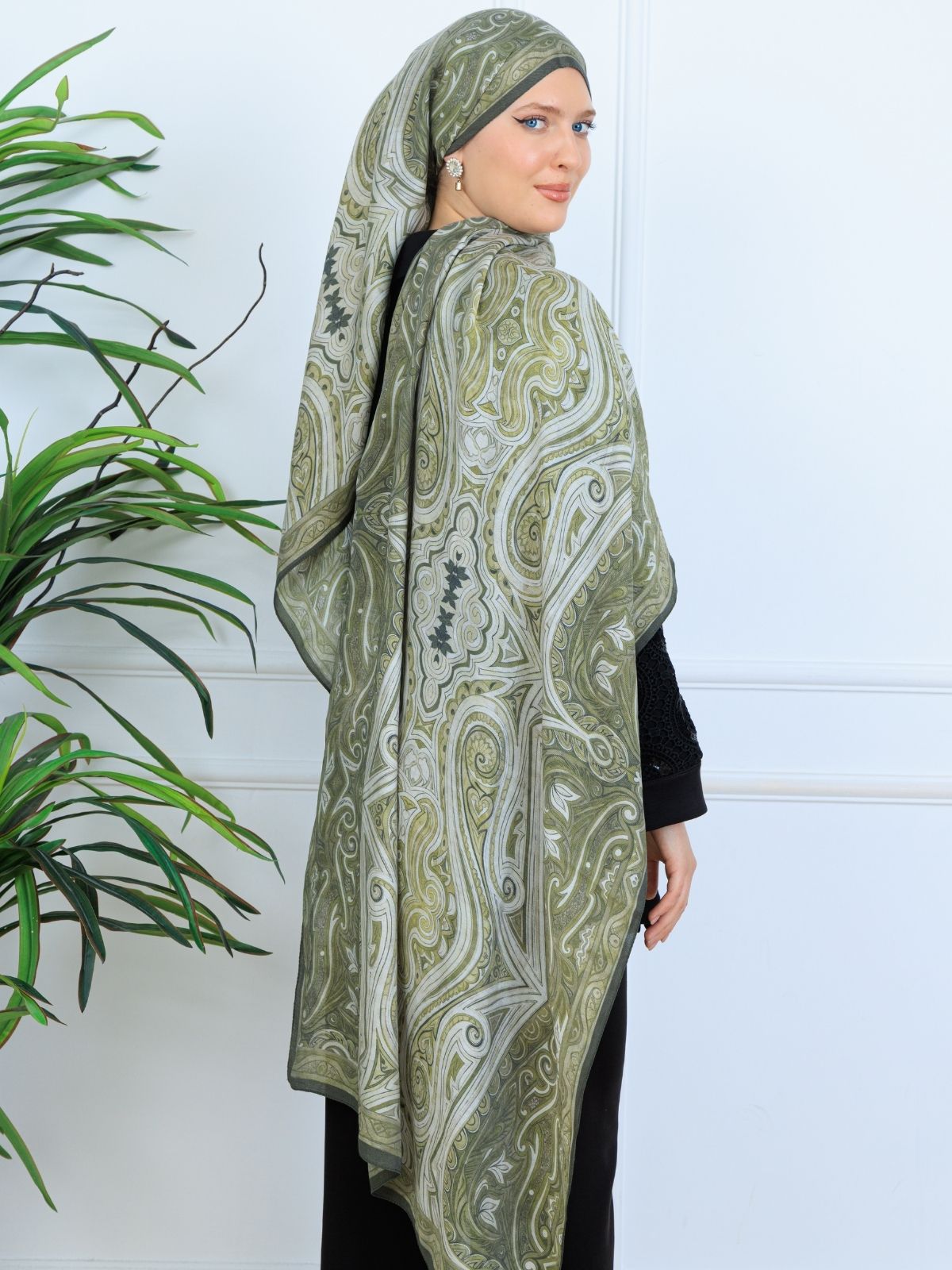 Mirşah Desen Şal  469-021 - V-16 - Koyu Yeşil - Görsel 2