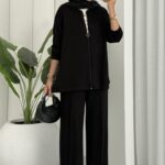 Premium Fermuarlı Basic İkili Takım TK2962  -Siyah