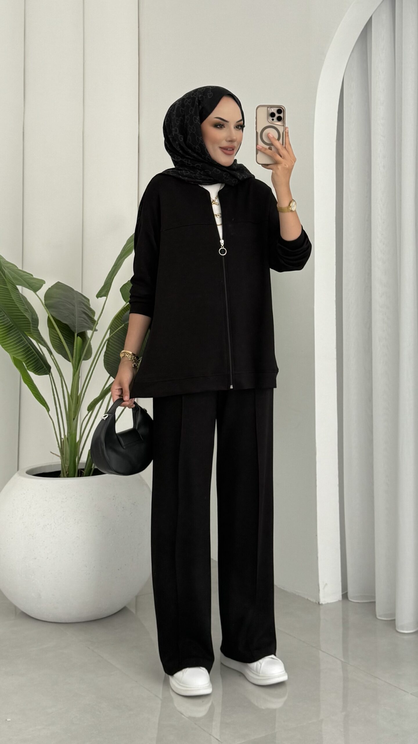 Premium Fermuarlı Basic İkili Takım TK2962  -Siyah