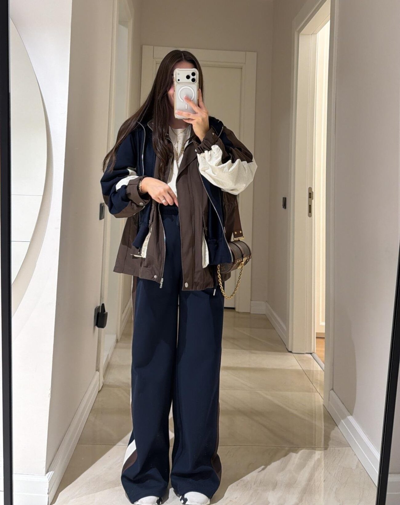 Massimo Kapüşonlu Garnili Takım - Lacivert-Kahve