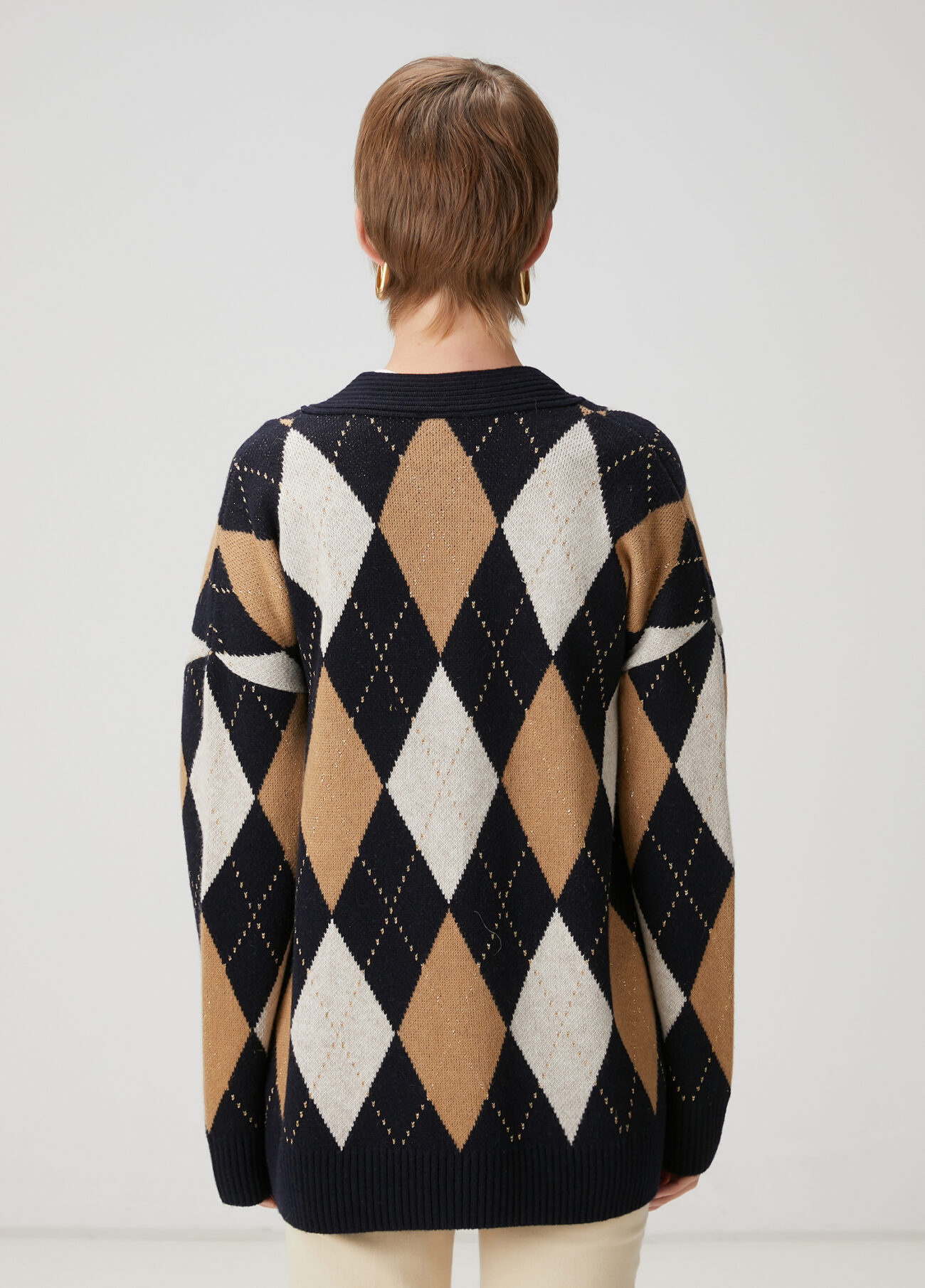 Beymen Lacivert Camel Desenli Yün Hırka - Görsel 4