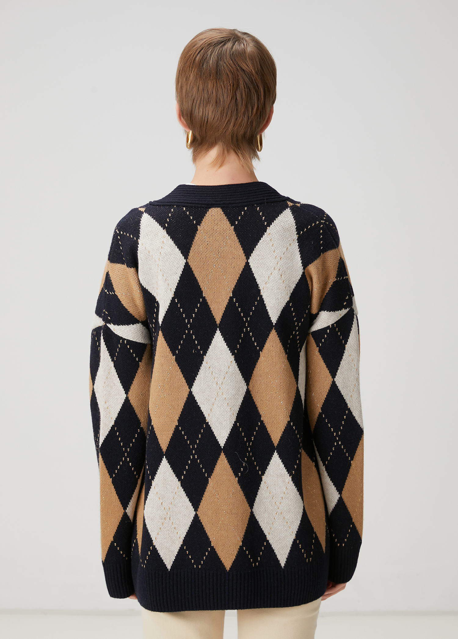 Beymen Lacivert Camel Desenli Yün Hırka - Görsel 4