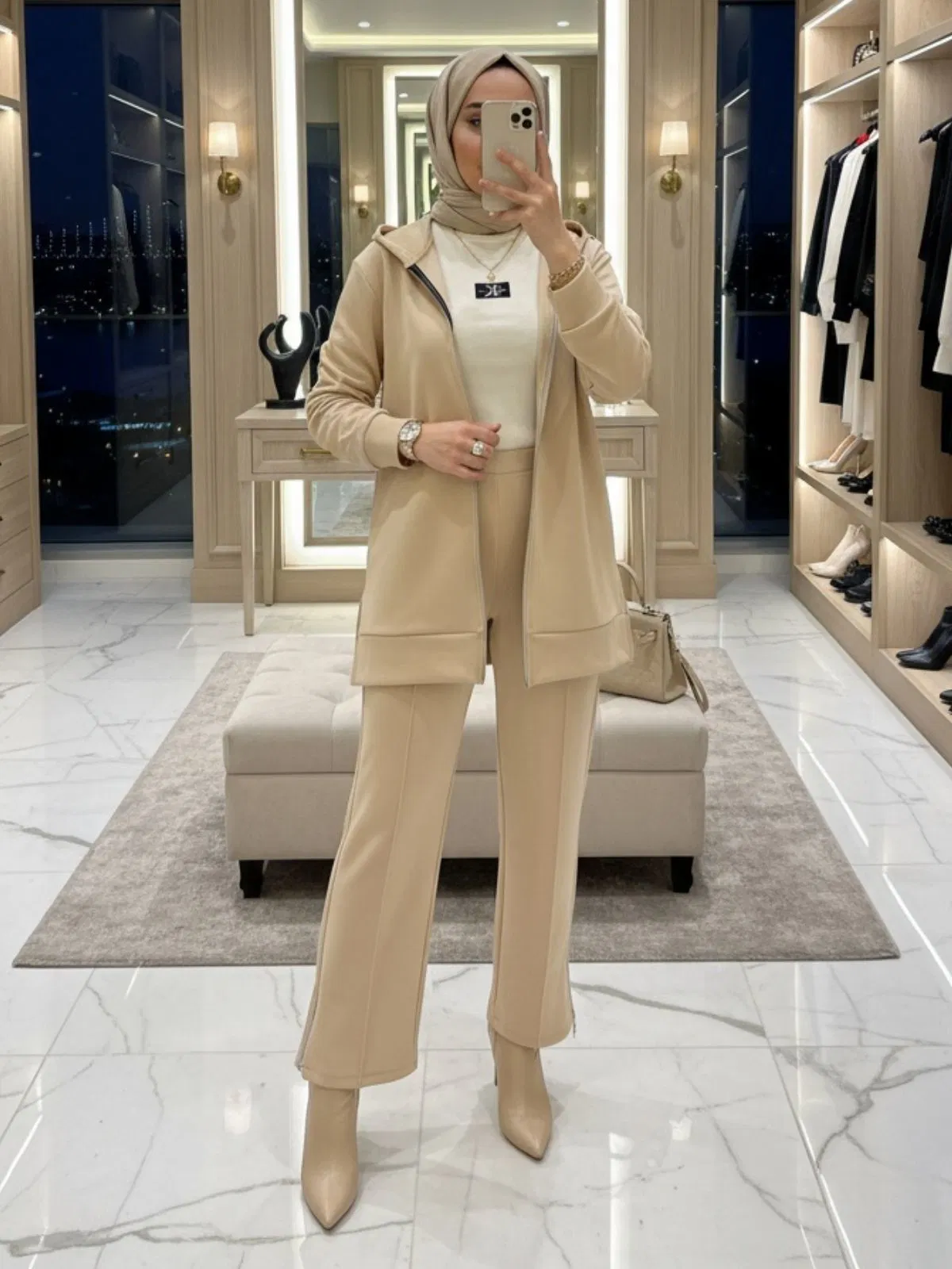 Oysho Fermuarlı Basic İkili Takım TK2962 - Taş