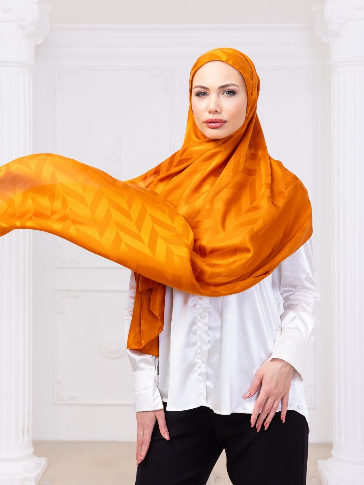 Turuncu Jakar Şal - Görsel 3