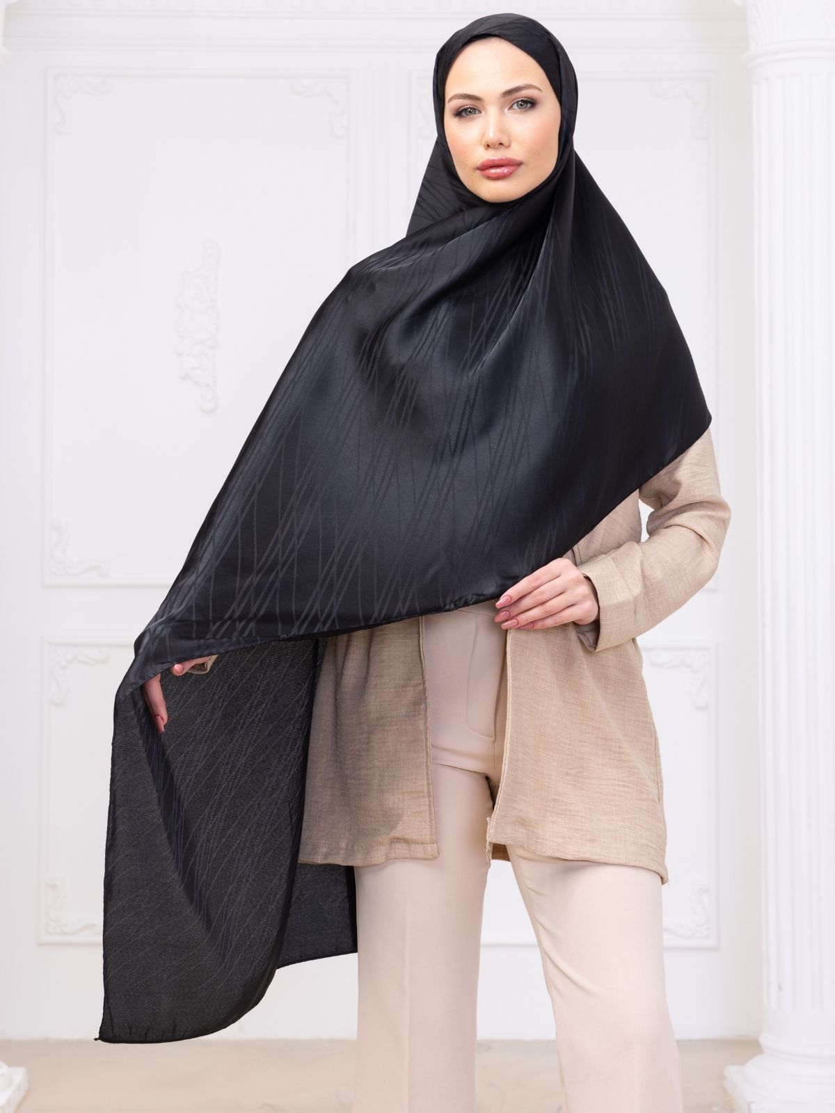 Çizgi Desen Siyah Jakar Şal (Hediye Şalımızdır) - Görsel 4