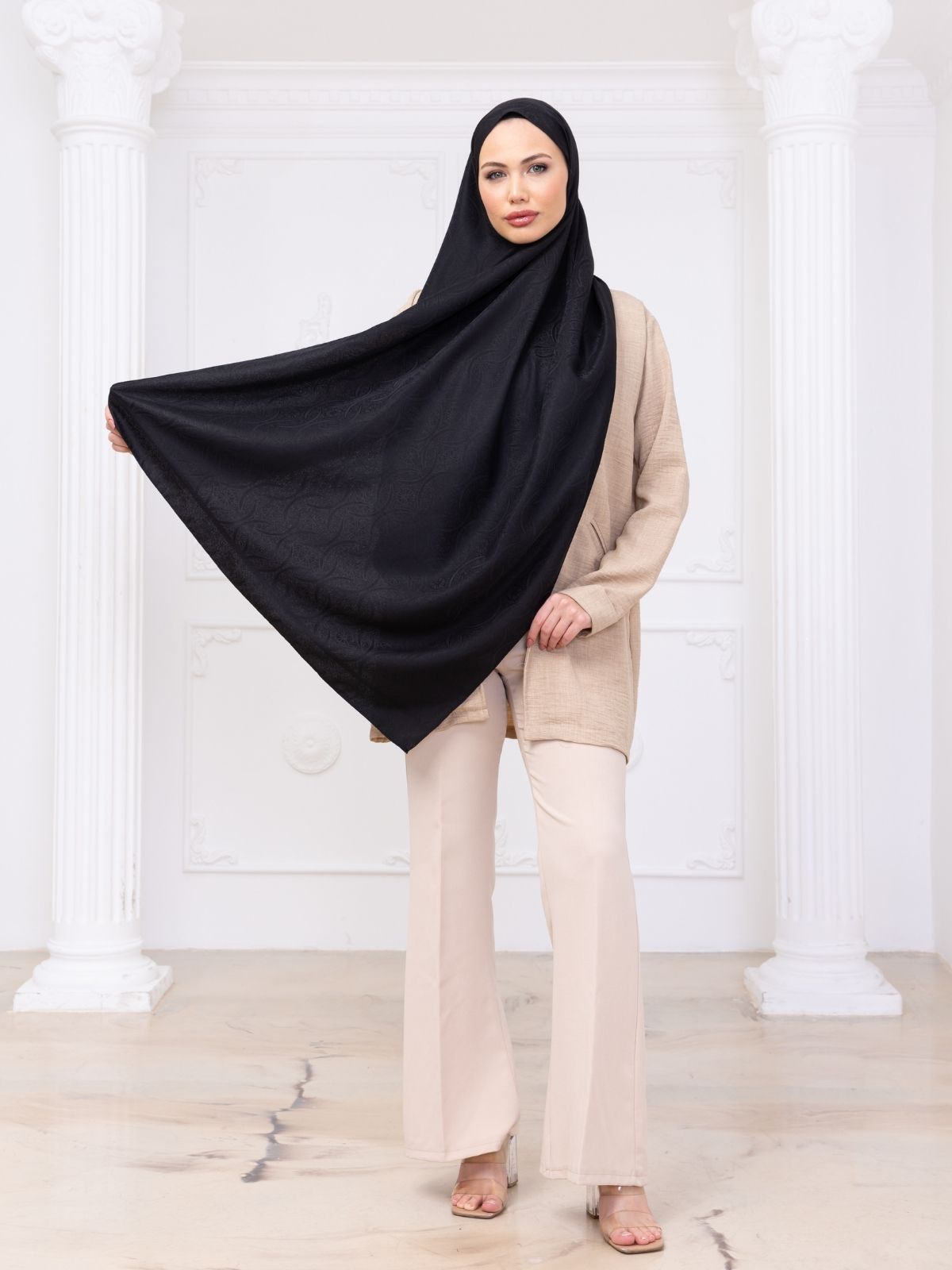 Etnik Desen Siyah Jakar Şal - Görsel 4