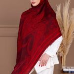 Vişne Buta Desen Yün İpek Şal