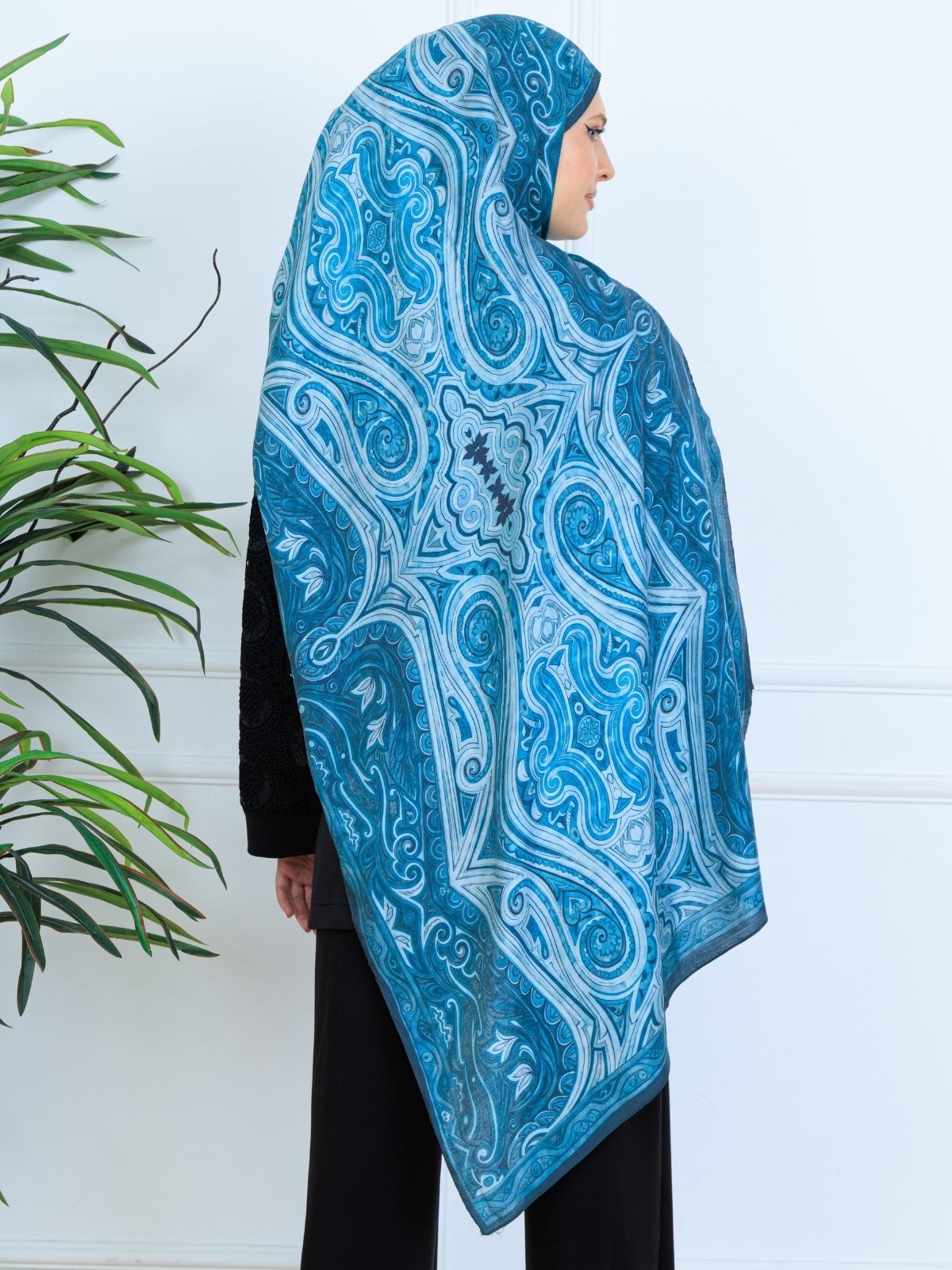 Mirşah Desen Şal  469-021 - V-1 - Gök Mavi - Görsel 2