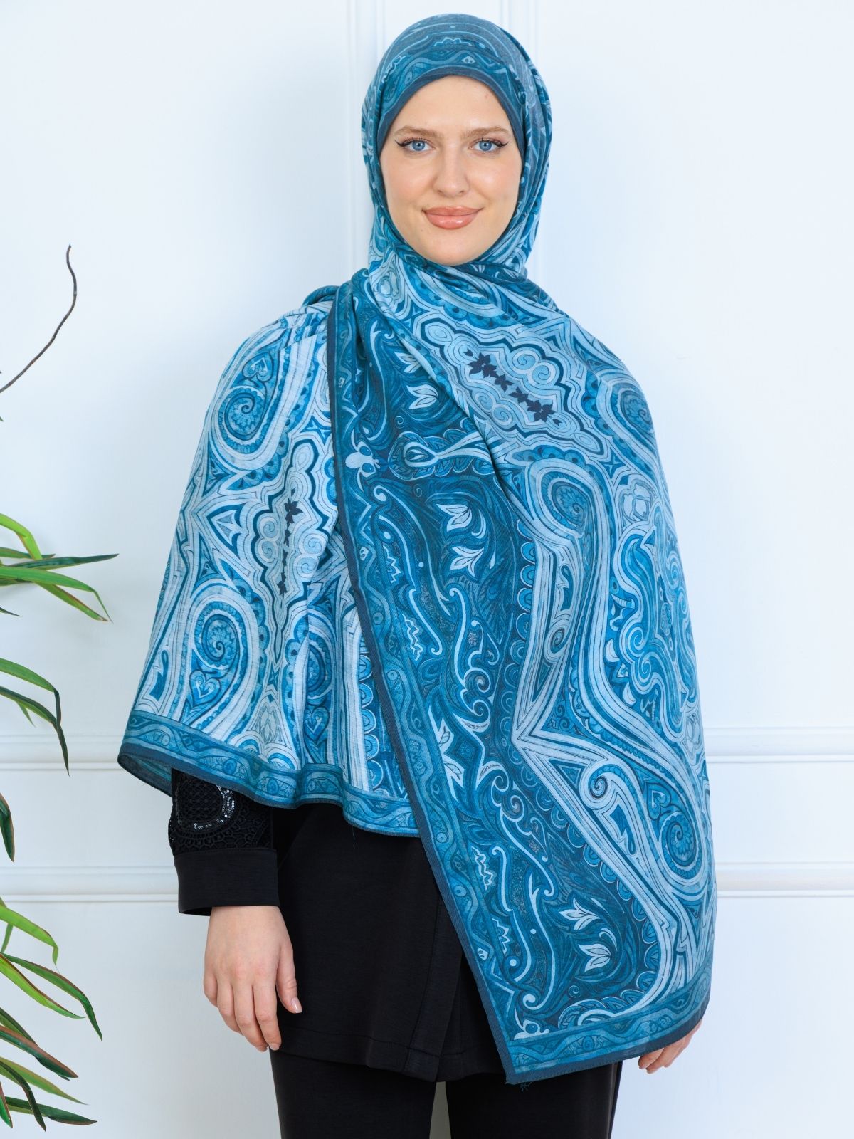 Mirşah Desen Şal  469-021 - V-1 - Gök Mavi - Görsel 4