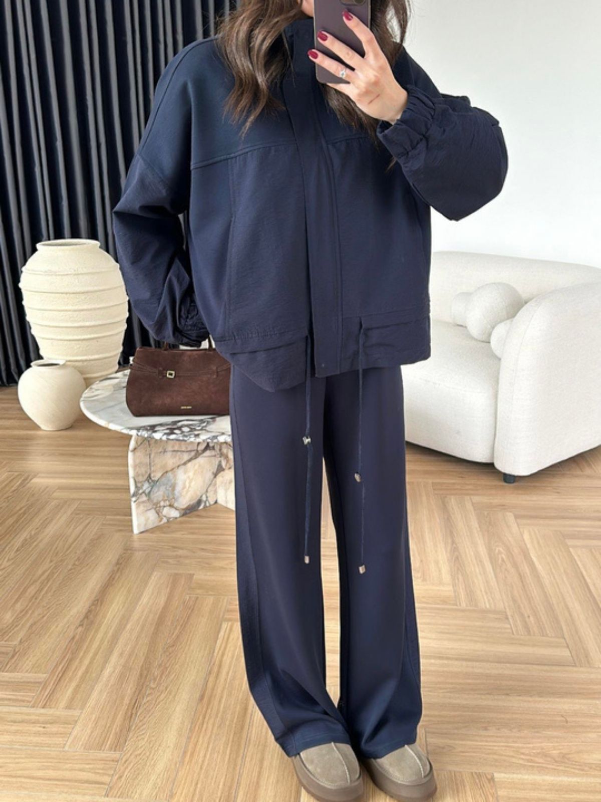 Aurex Garnili Paraşüt Detaylı İkili Takım - Lacivert