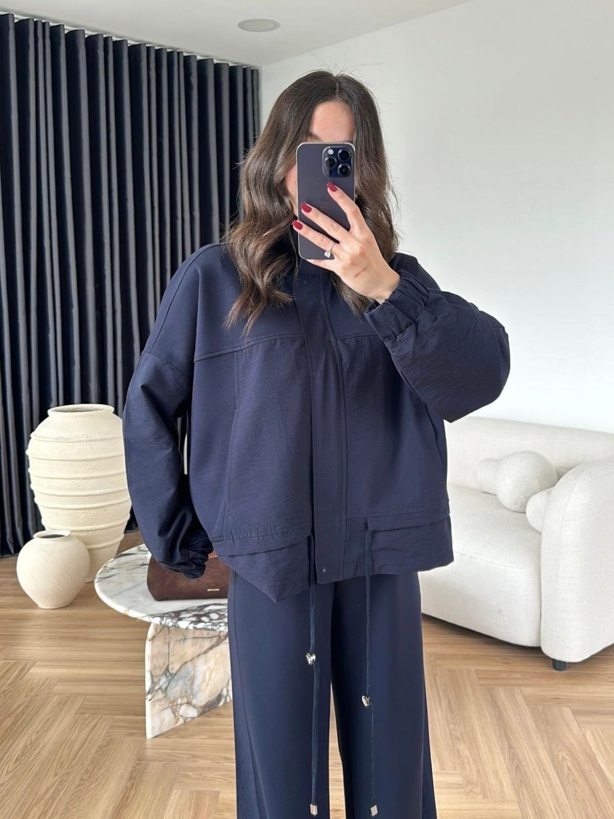 Aurex Garnili Paraşüt Detaylı İkili Takım - Lacivert - Görsel 2