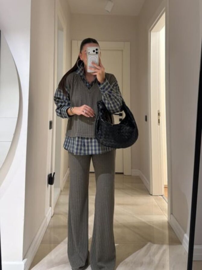 Cosy Gömlek Detaylı Triko Pantolon Takım--Haki