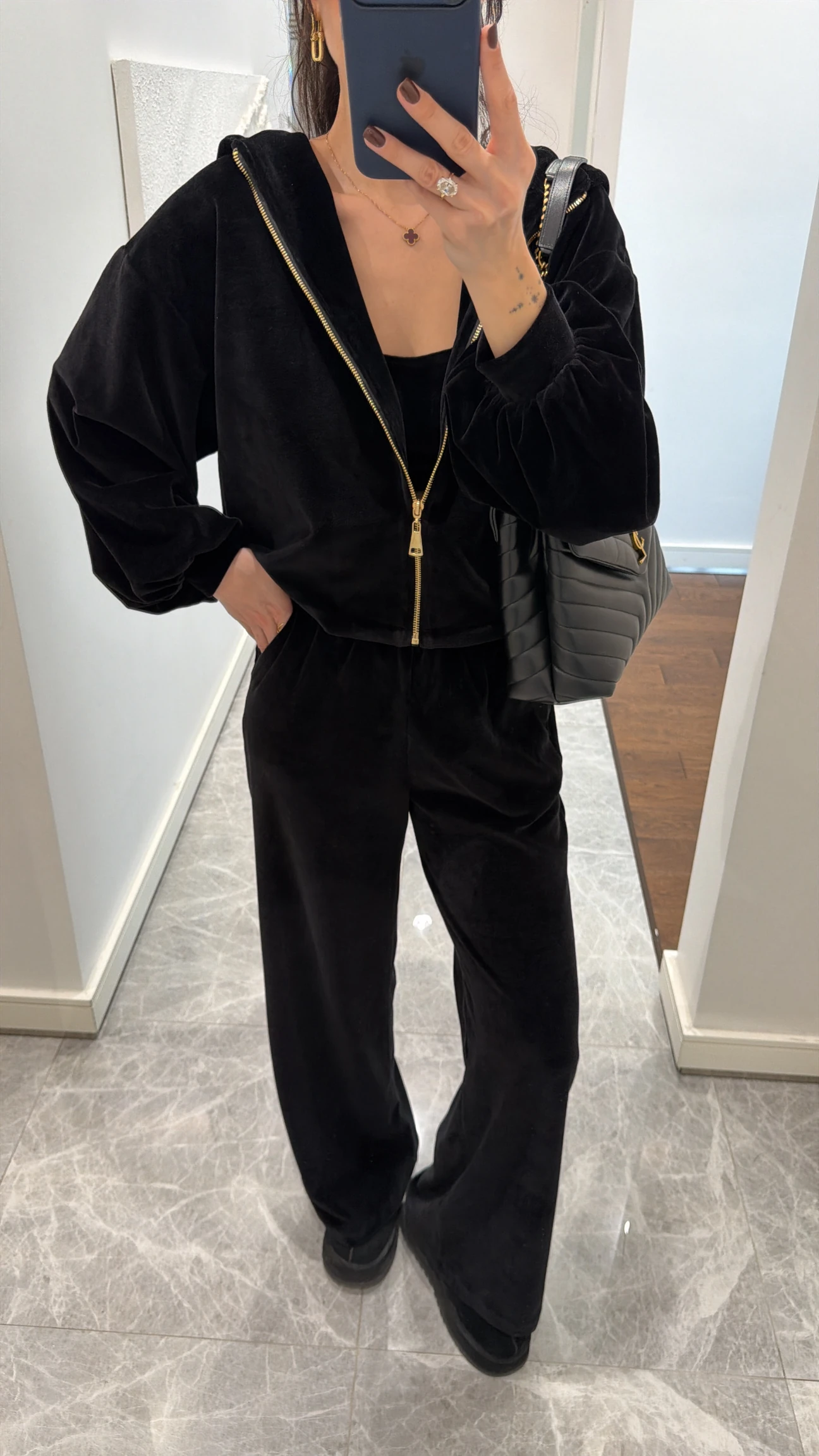 Velvet Kadifeli Üçlü Takım - Siyah