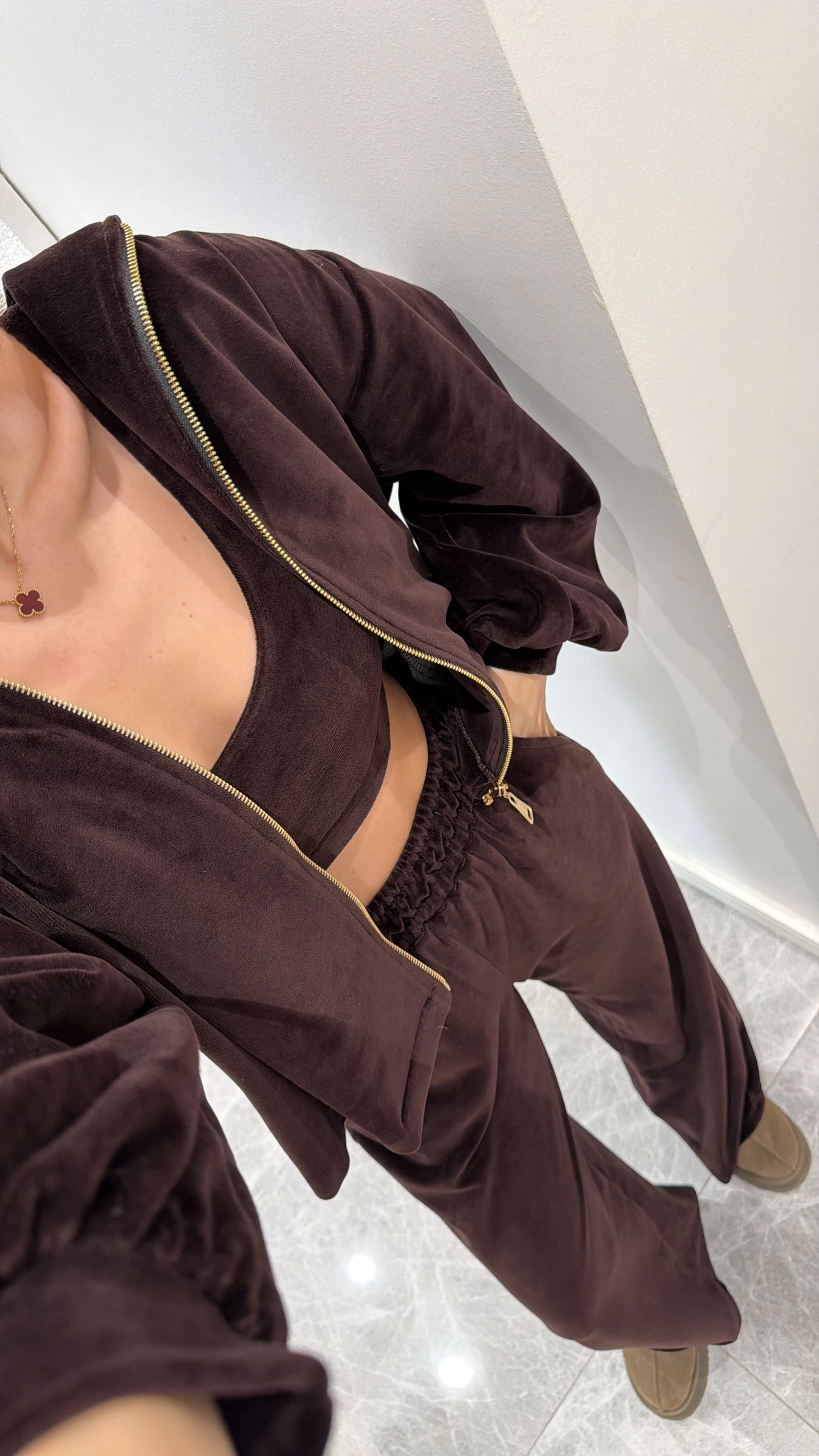 Velvet Kadifeli Üçlü Takım - Kahve - Görsel 2