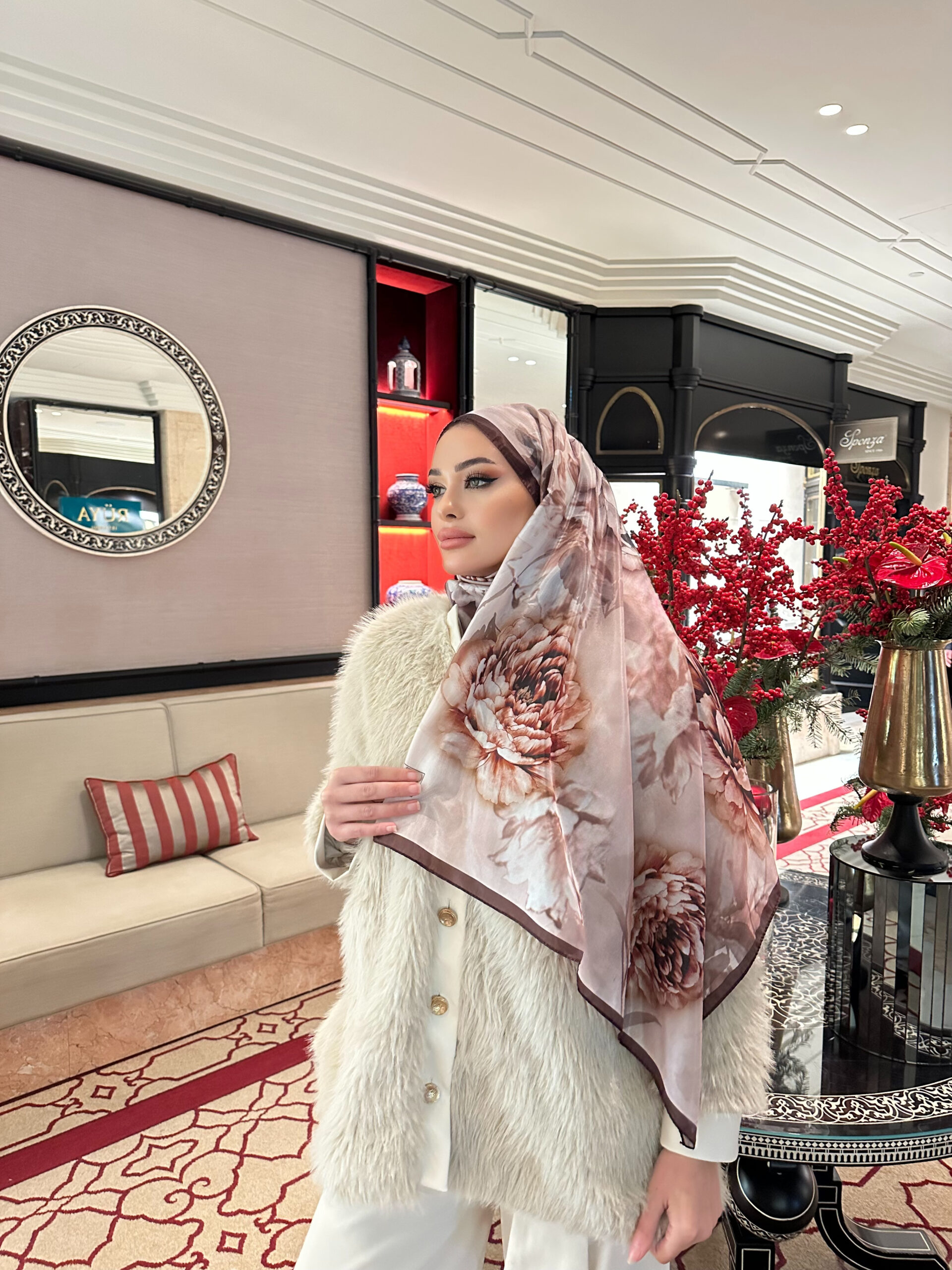 Flora Vual İpek Şal 10100 - Acı Kahve