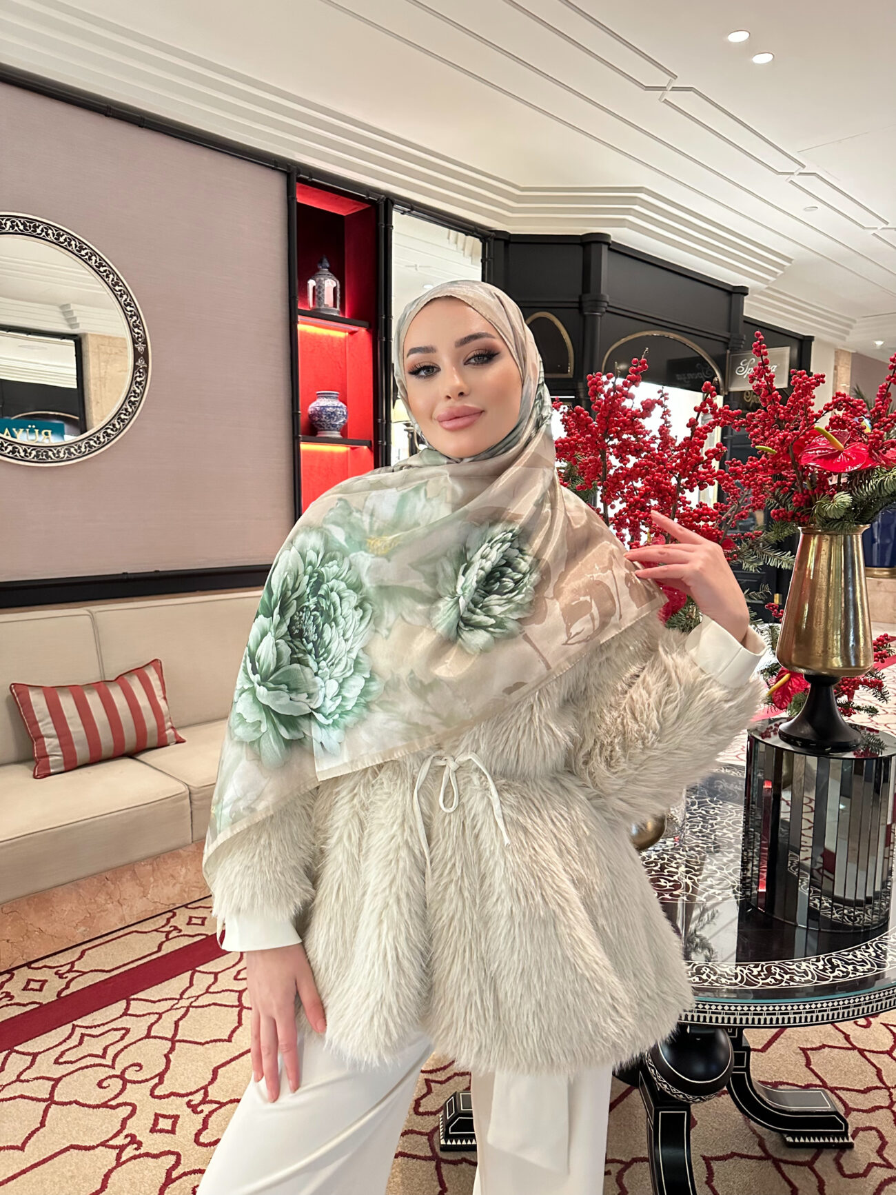 Flora Vual İpek Şal 10100 - Mint - Görsel 4