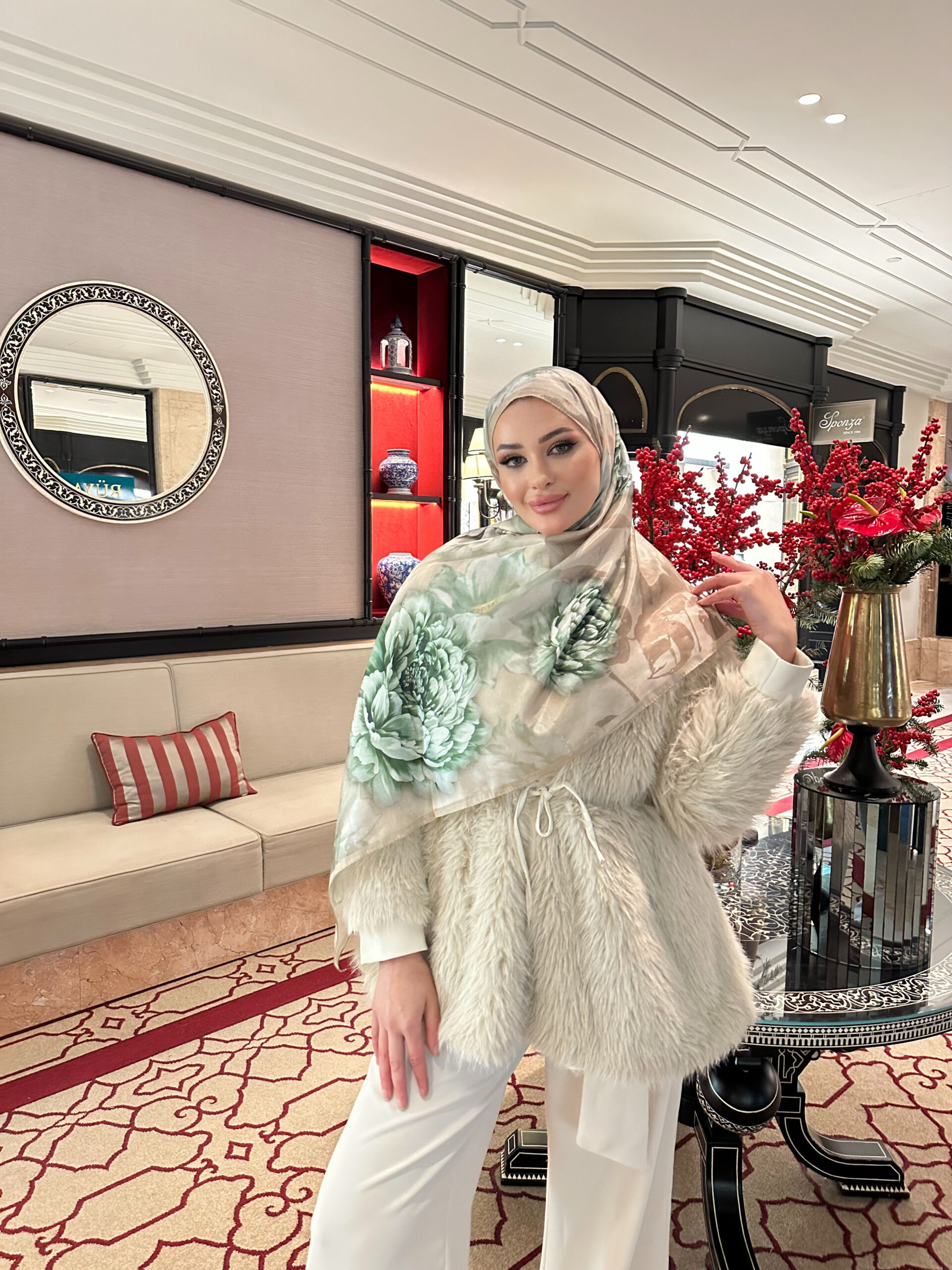 Flora Vual İpek Şal 10100 - Mint - Görsel 3