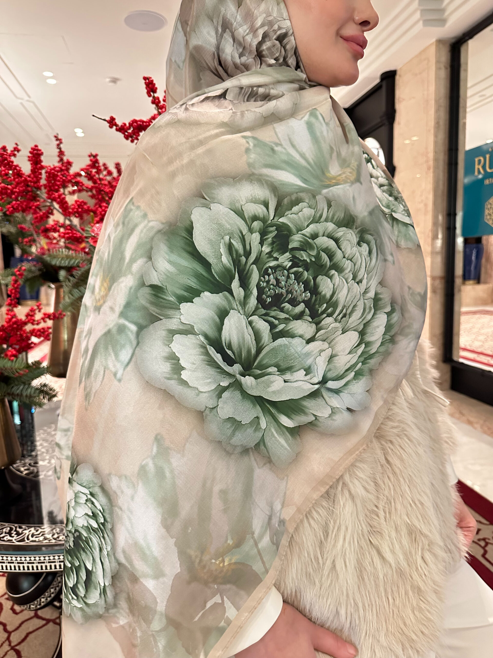 Flora Vual İpek Şal 10100 - Mint - Görsel 2