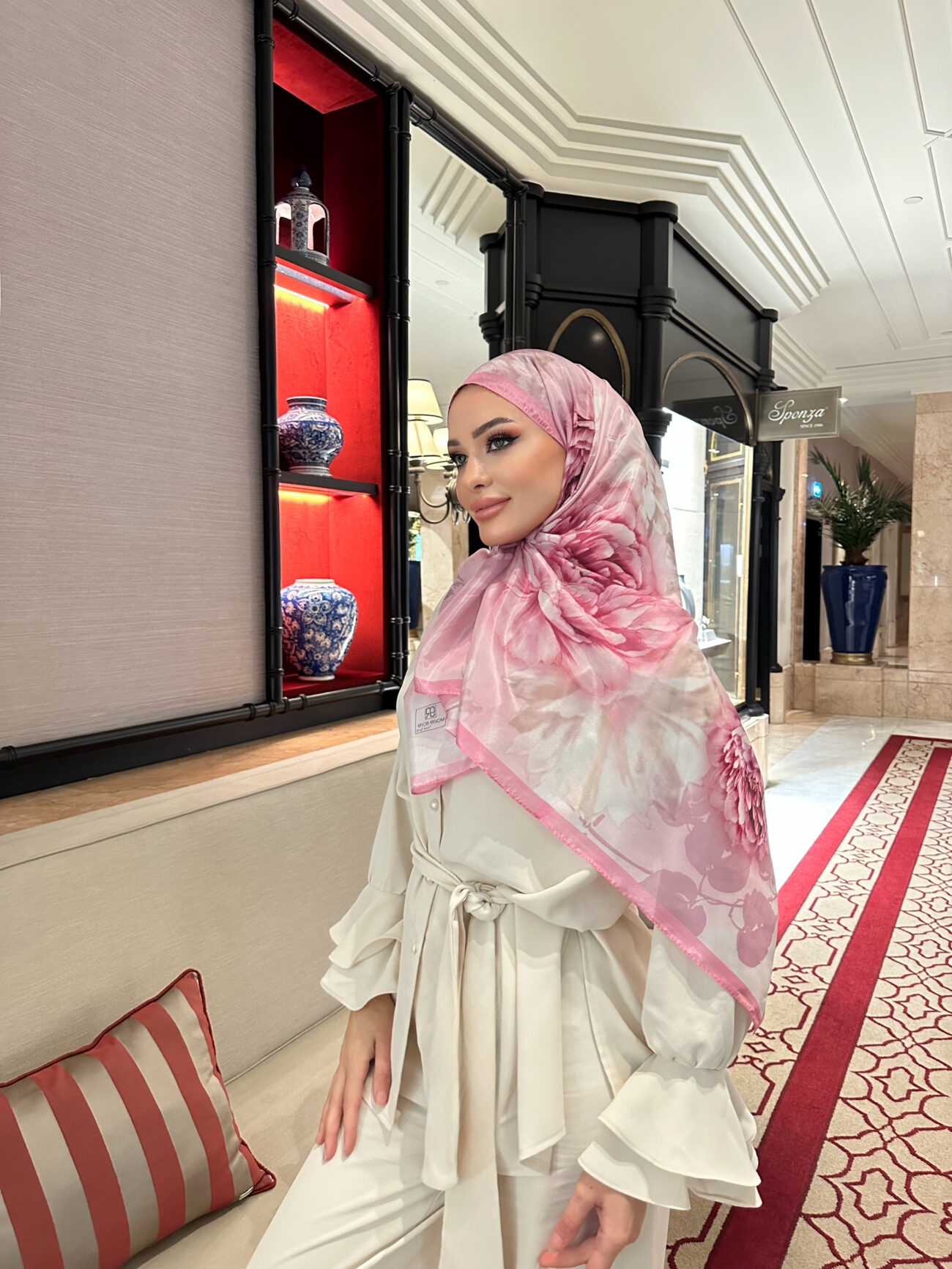 Flora Vual İpek Şal 10100 - Pamuk Şekeri - Görsel 4