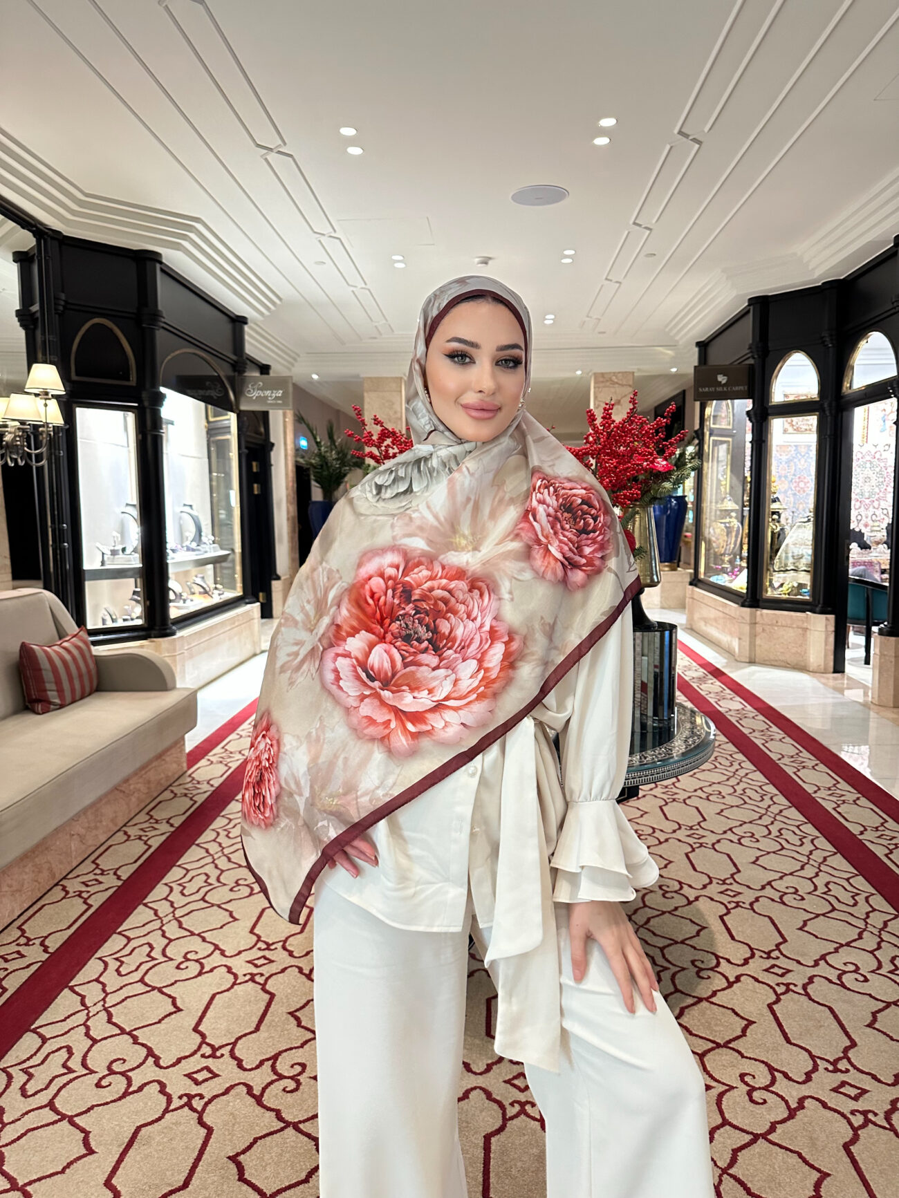 Flora Vual İpek Şal 10100 - Bordo - Görsel 5