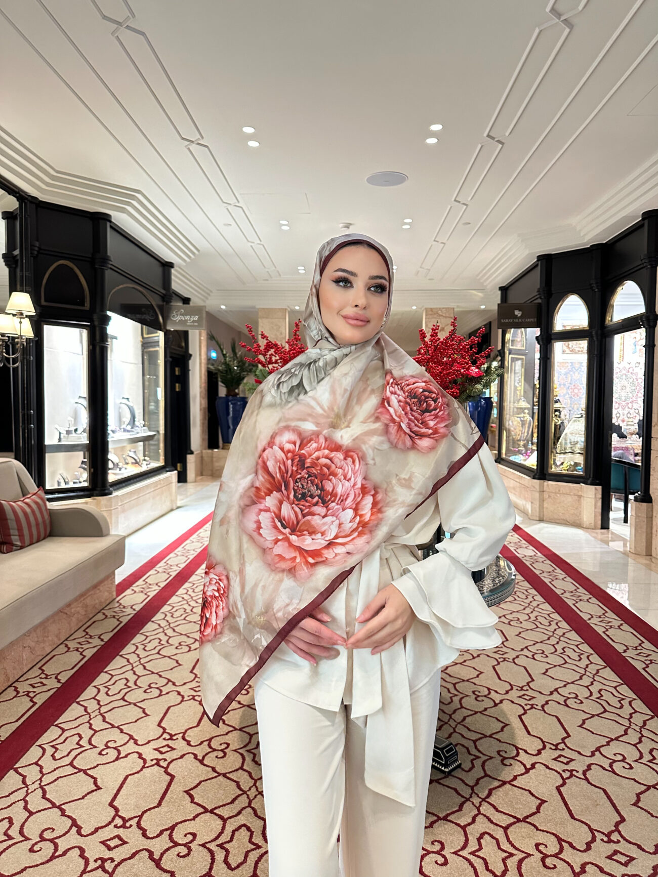 Flora Vual İpek Şal 10100 - Bordo - Görsel 6