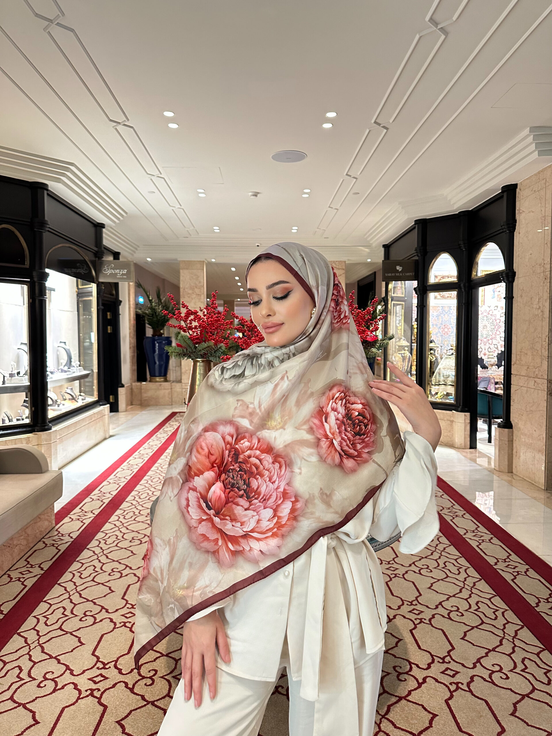 Flora Vual İpek Şal 10100 - Bordo - Görsel 4