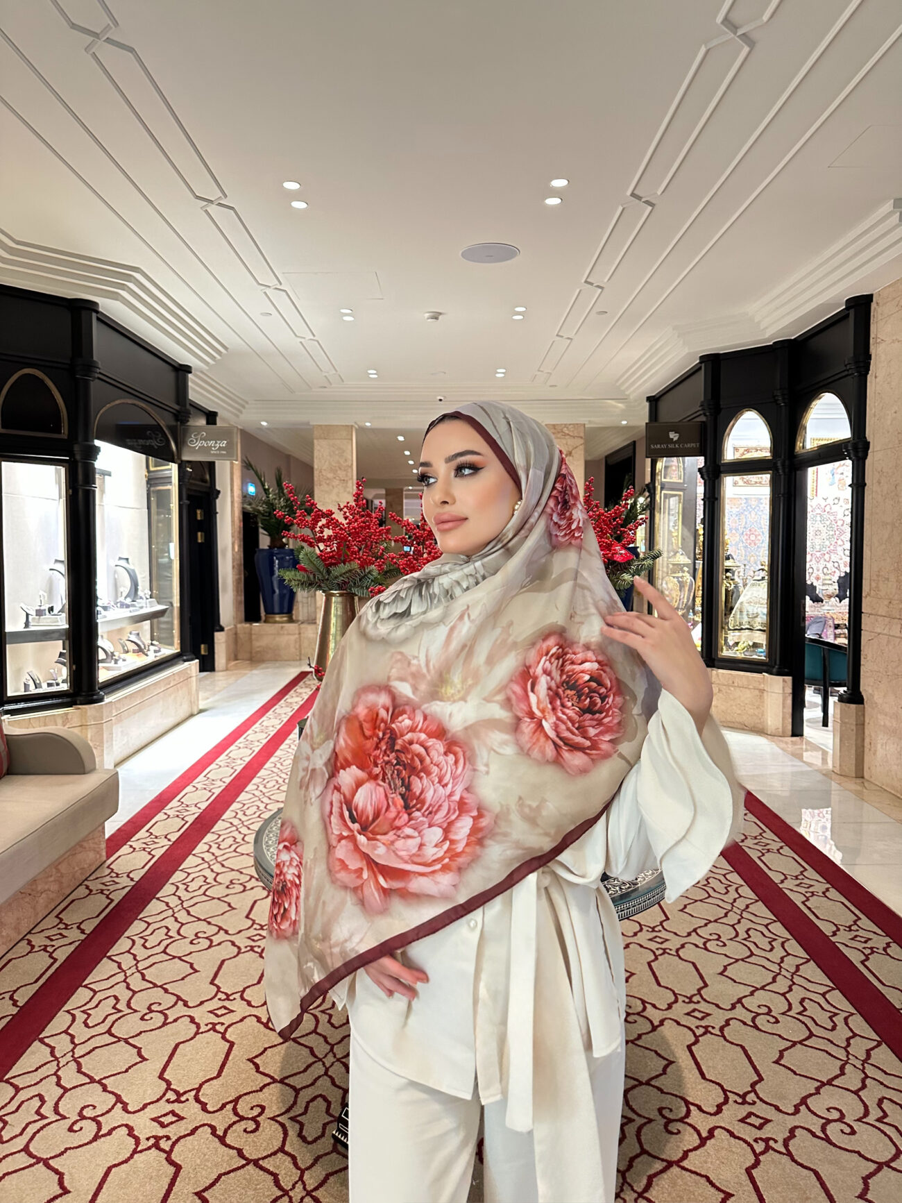 Flora Vual İpek Şal 10100 - Bordo - Görsel 3