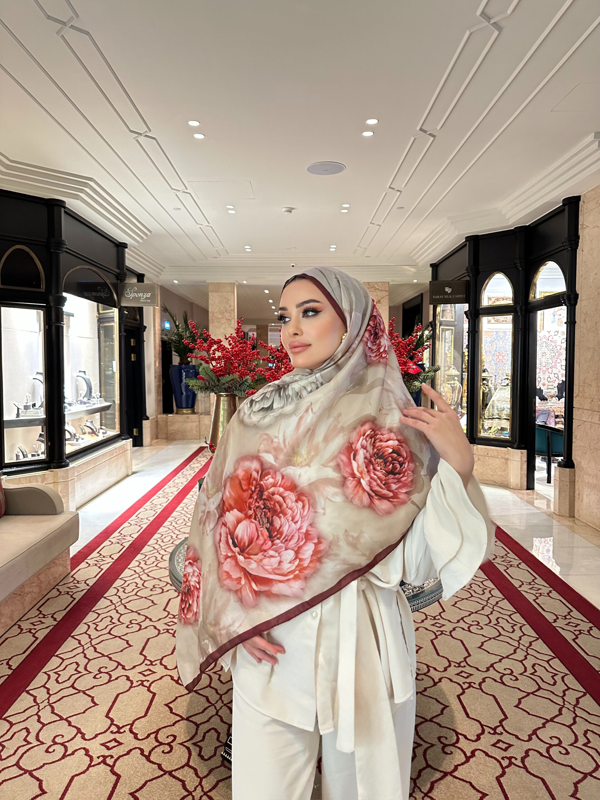 Flora Vual İpek Şal 10100 - Bordo - Görsel 3