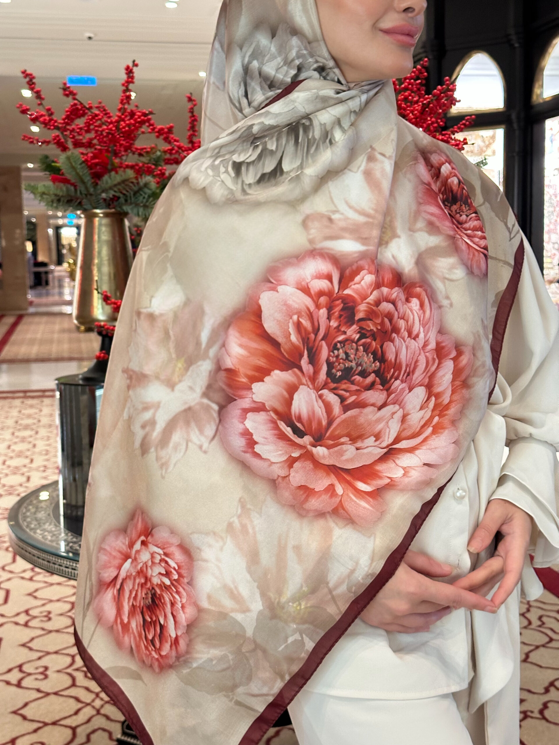 Flora Vual İpek Şal 10100 - Bordo - Görsel 2