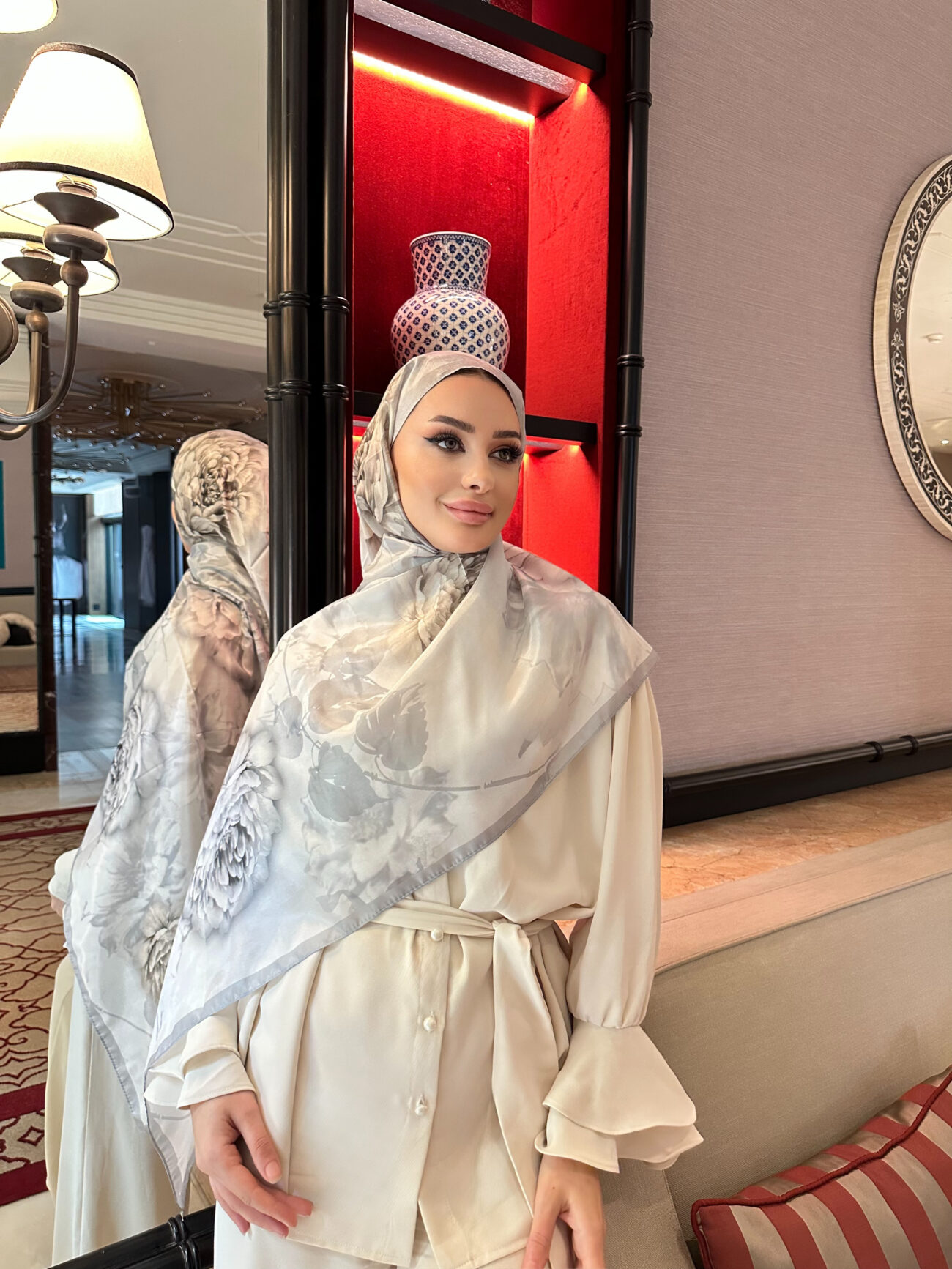 Flora Vual İpek Şal 10100 - İnci Gri - Görsel 3