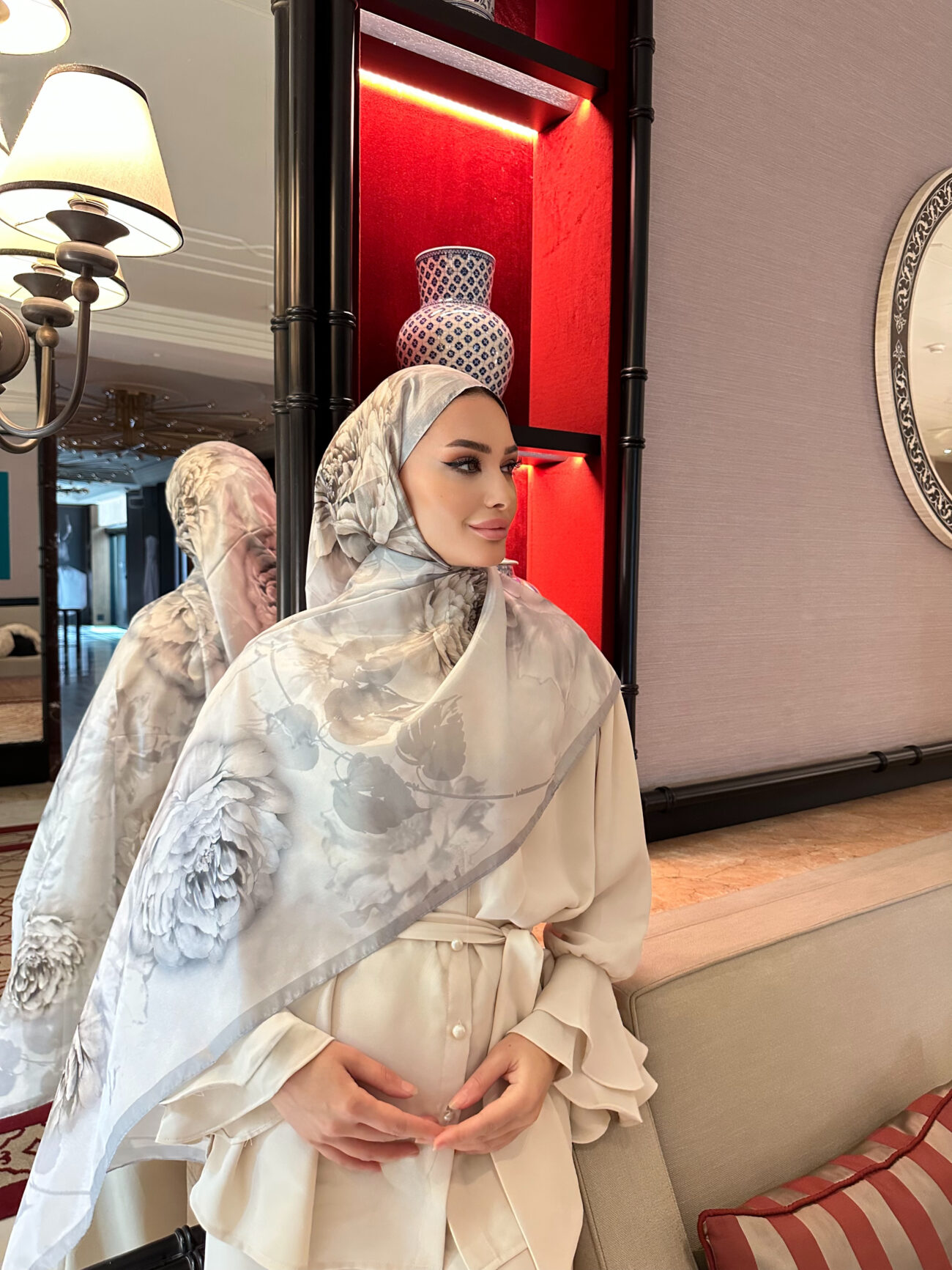 Flora Vual İpek Şal 10100 - İnci Gri - Görsel 2