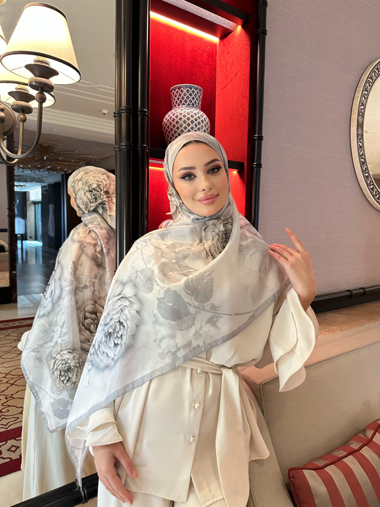 Flora Vual İpek Şal 10100 - İnci Gri