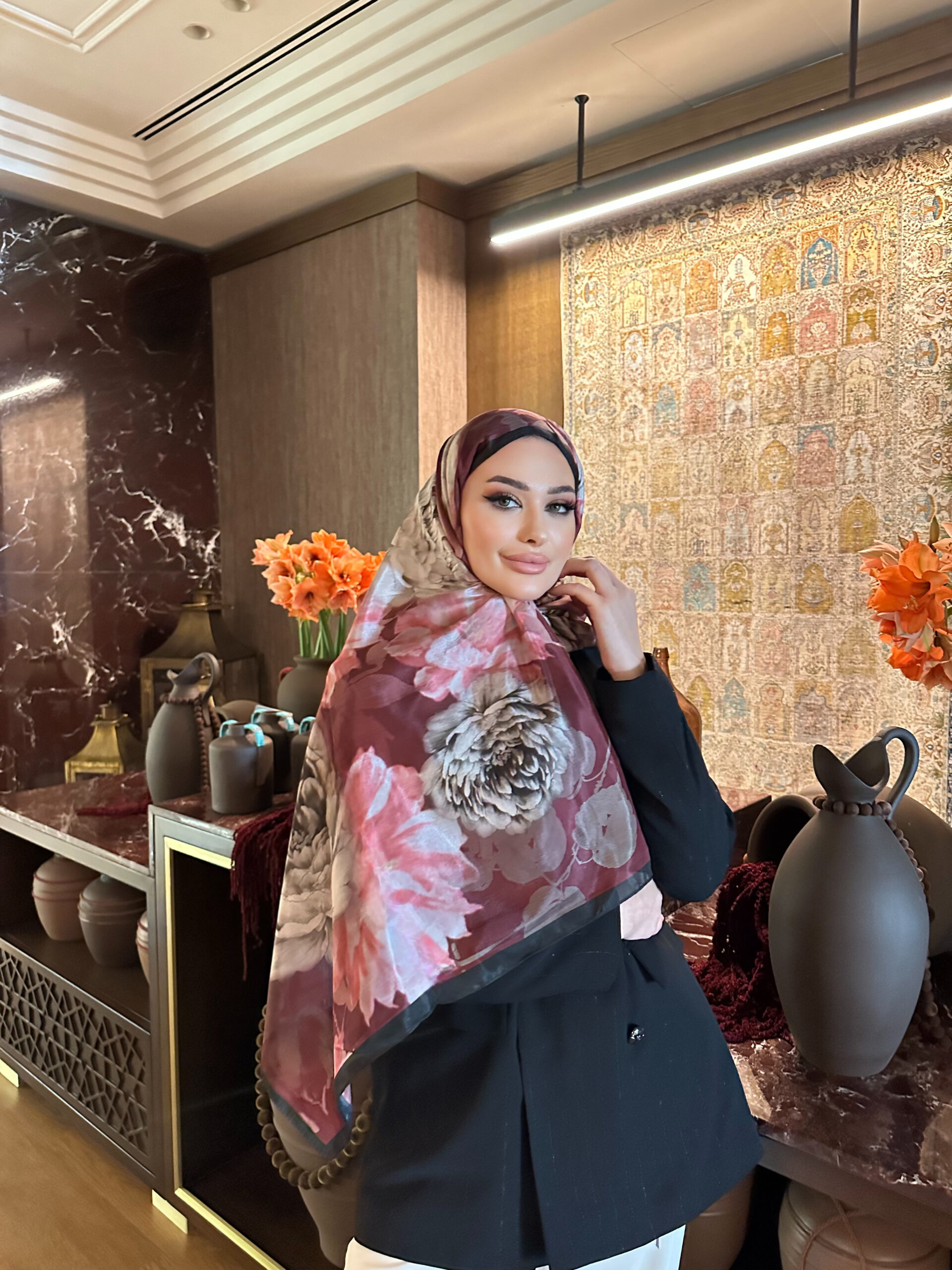 Flora Vual İpek Şal 10100 - Vişne Çürüğü - Görsel 3