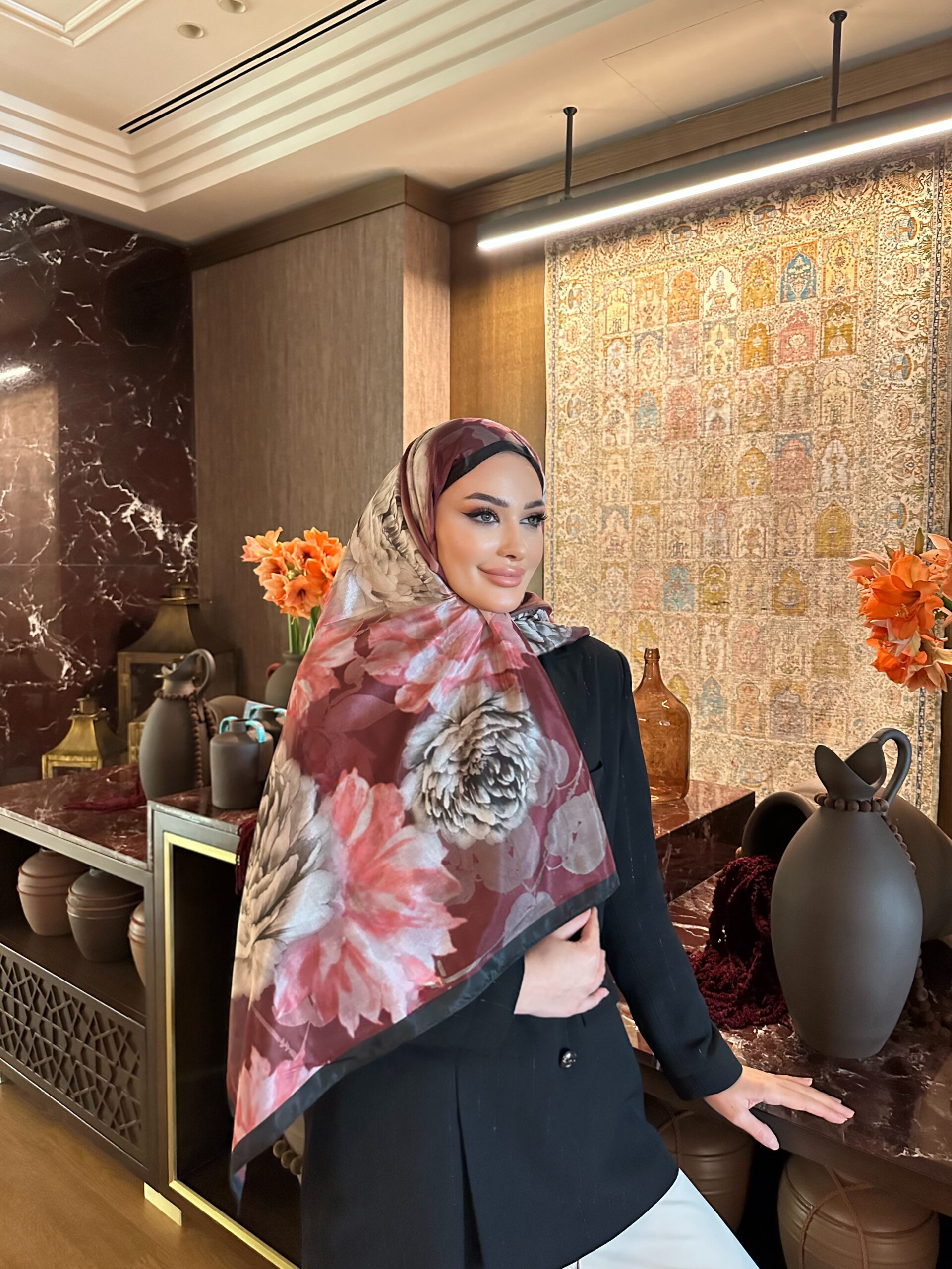 Flora Vual İpek Şal 10100 - Vişne Çürüğü