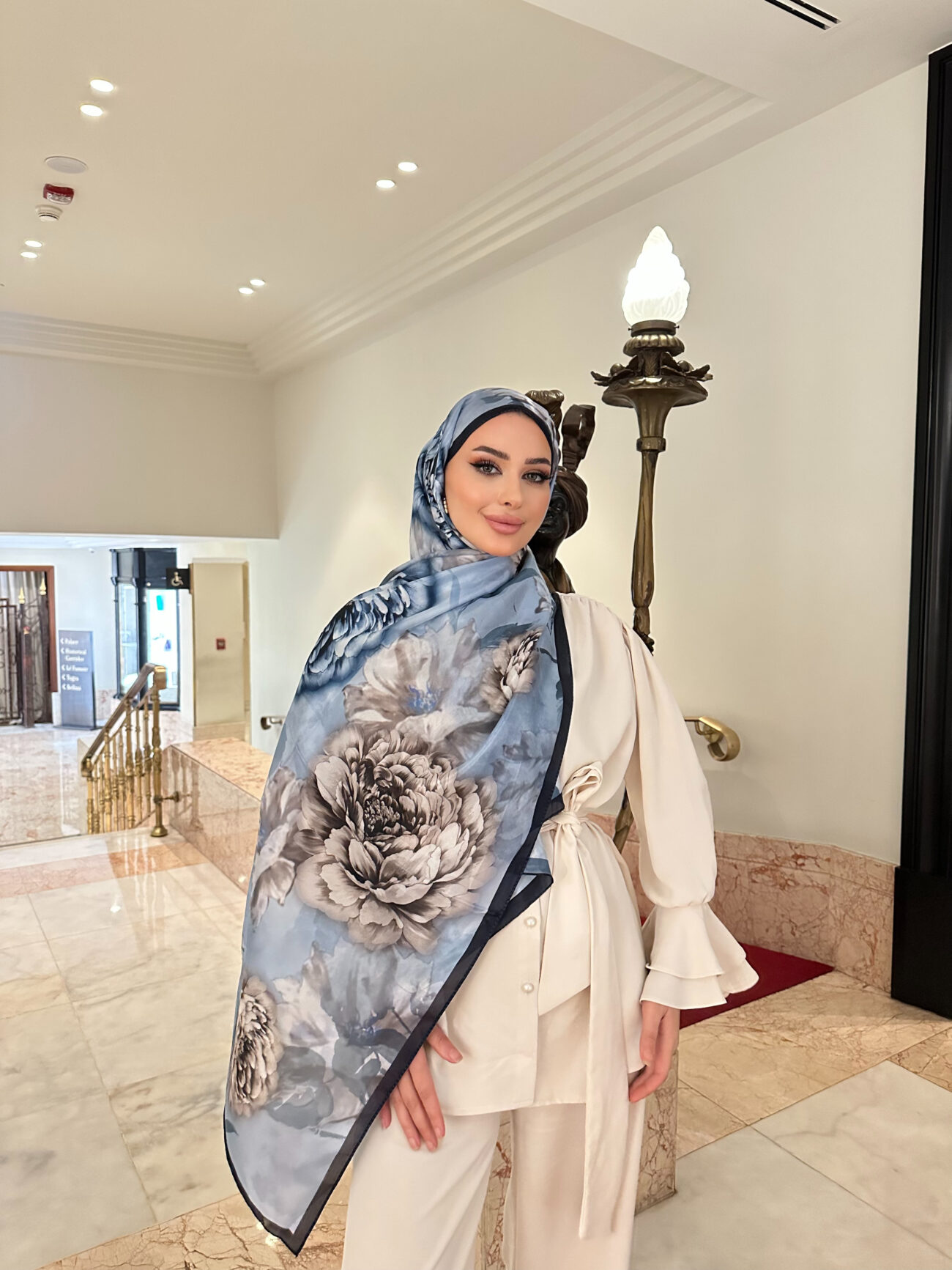 Flora Vual İpek Şal 10100 - Sis Mavisi - Görsel 2