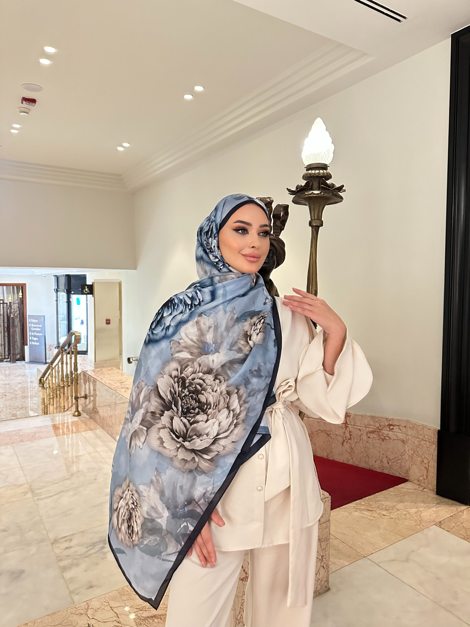 Flora Vual İpek Şal 10100 - Sis Mavisi