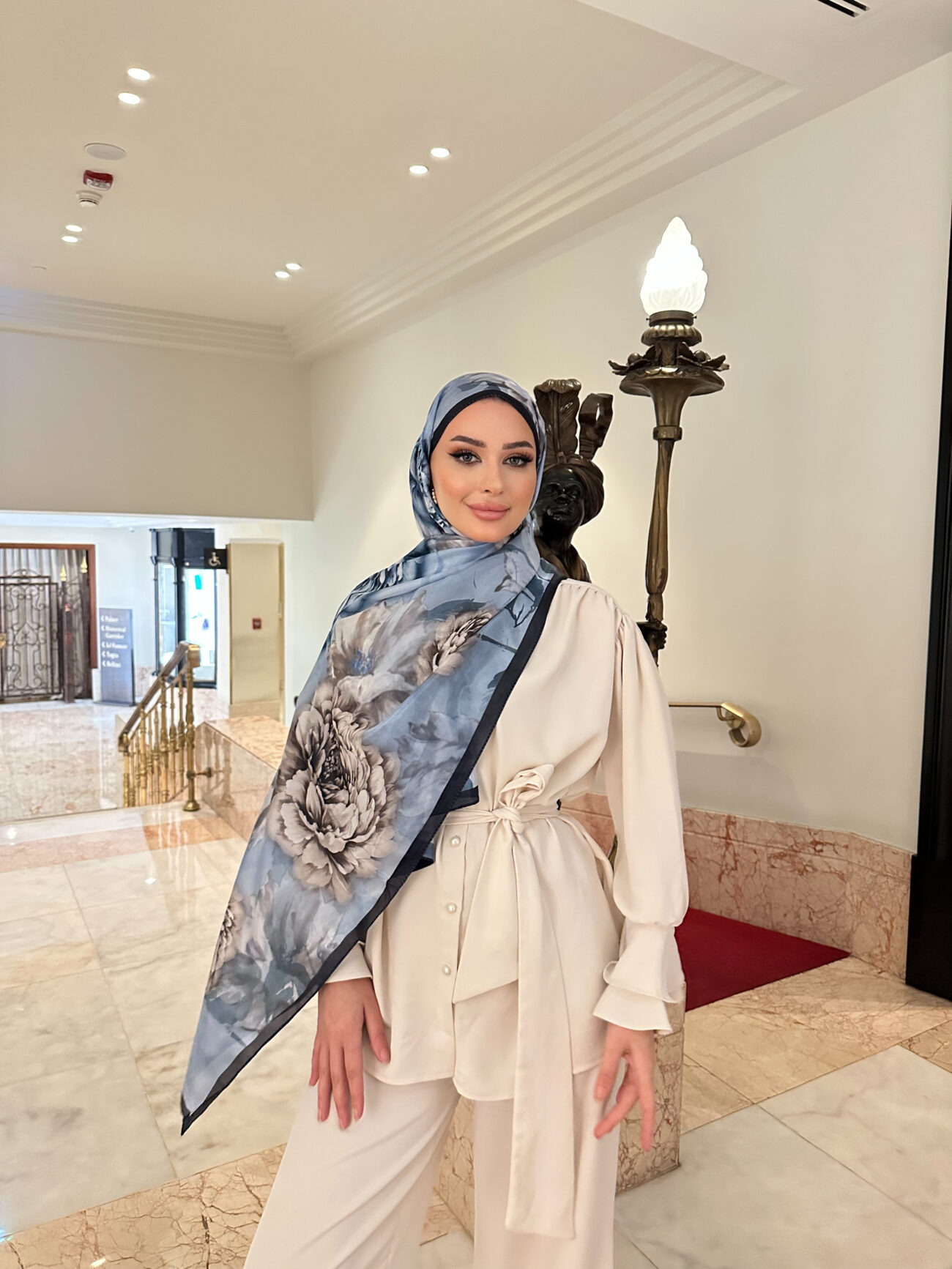 Flora Vual İpek Şal 10100 - Sis Mavisi - Görsel 3