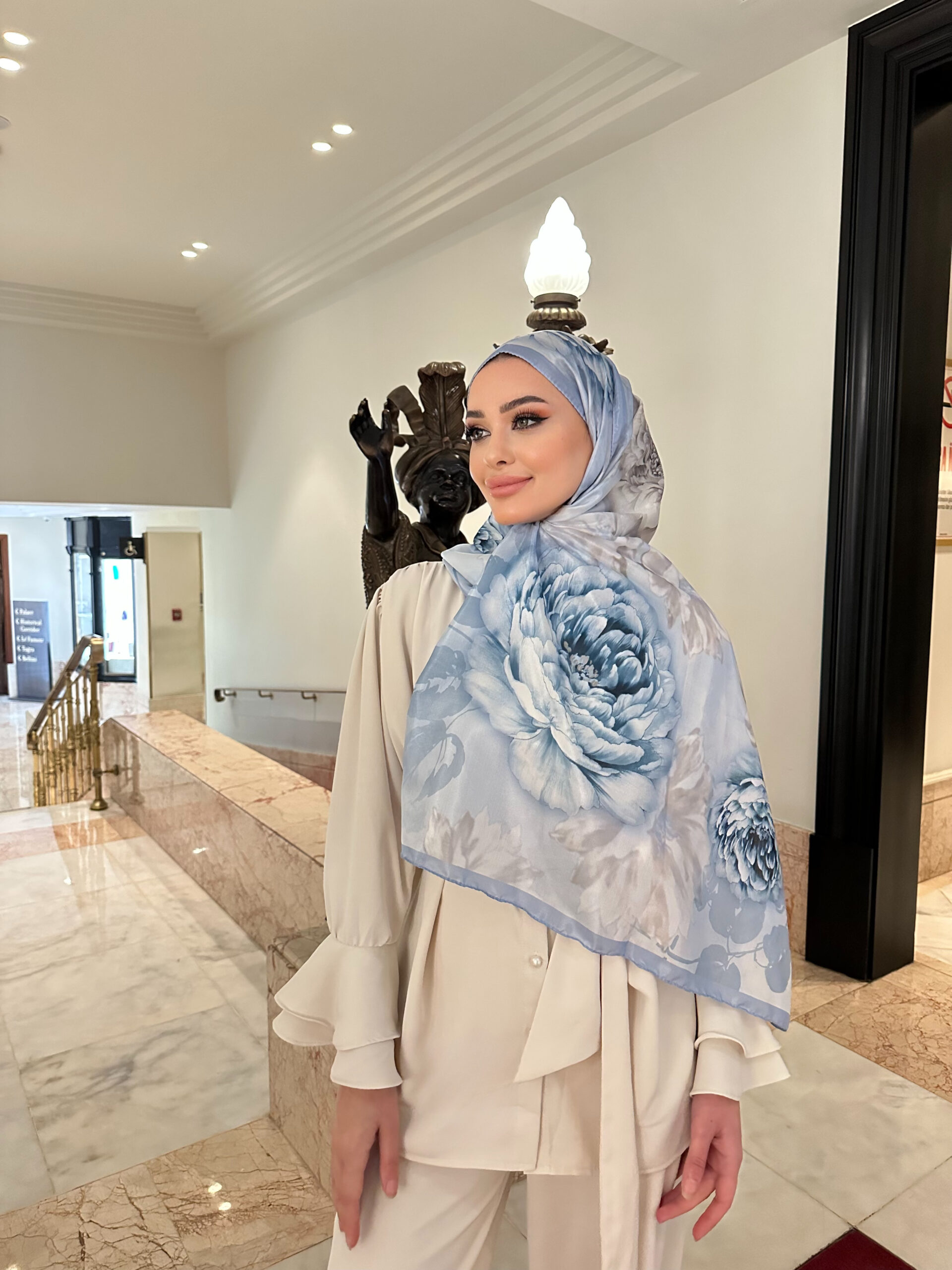 Flora Vual İpek Şal 10100 - Bebe Mavi