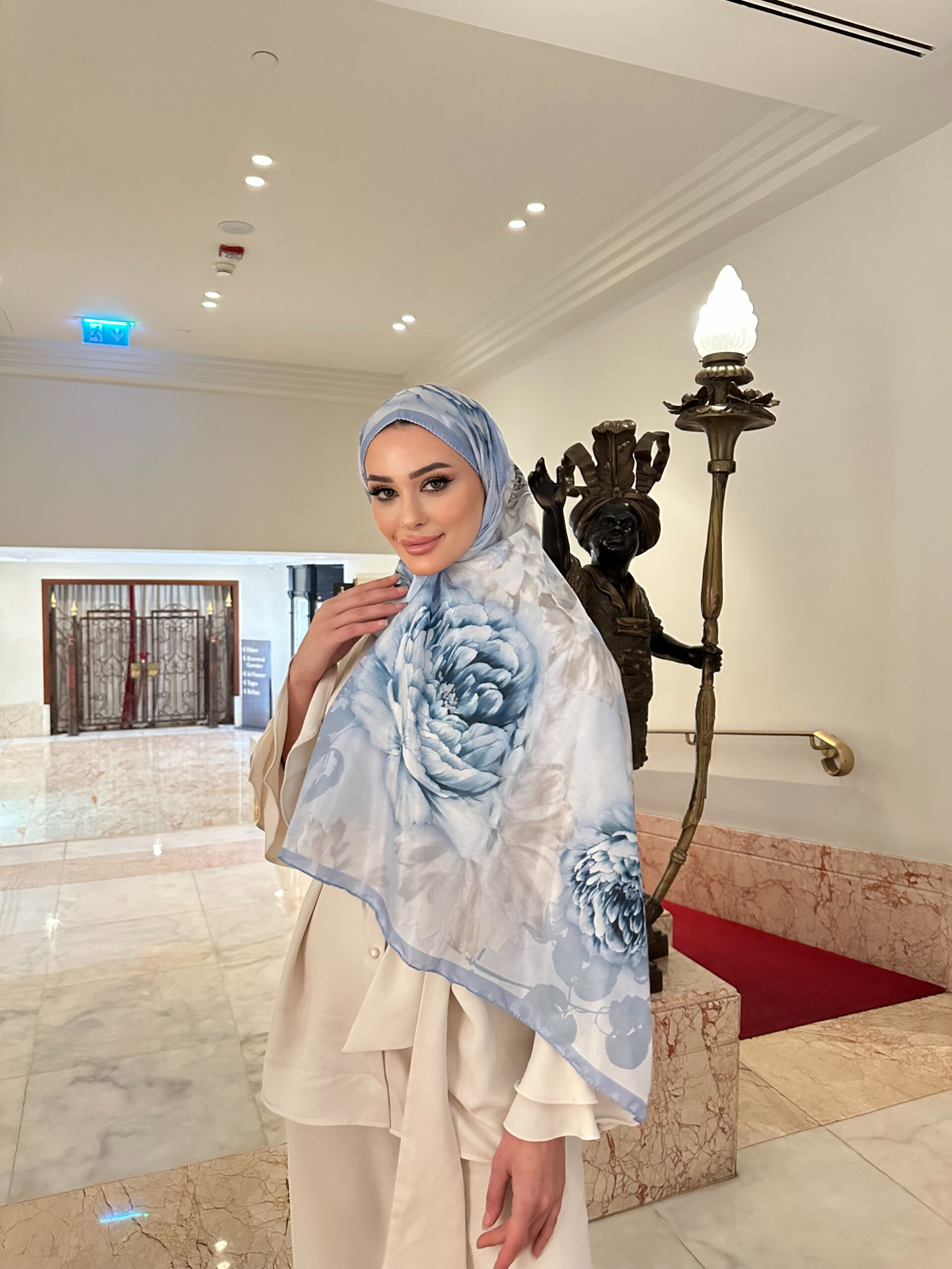 Flora Vual İpek Şal 10100 - Bebe Mavi - Görsel 2