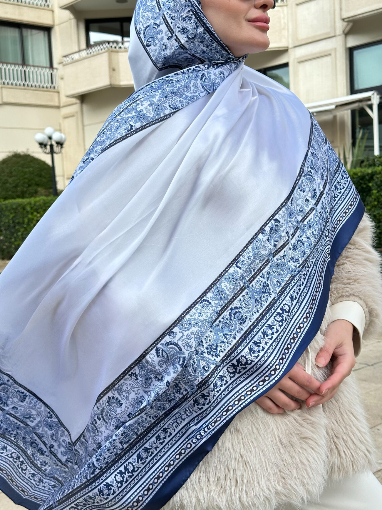 Çini Rüyası Vual İpek Şal 10101 - Lacivert