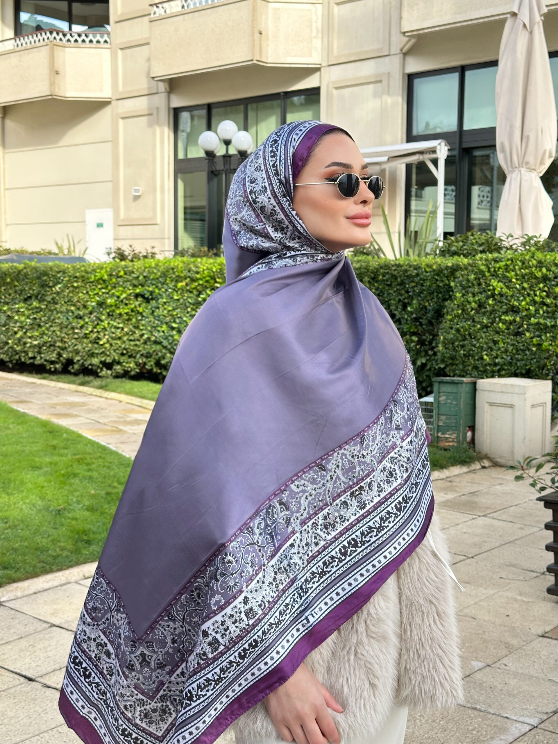 Çini Rüyası Vual İpek Şal 10101 - Mürdüm - Görsel 2