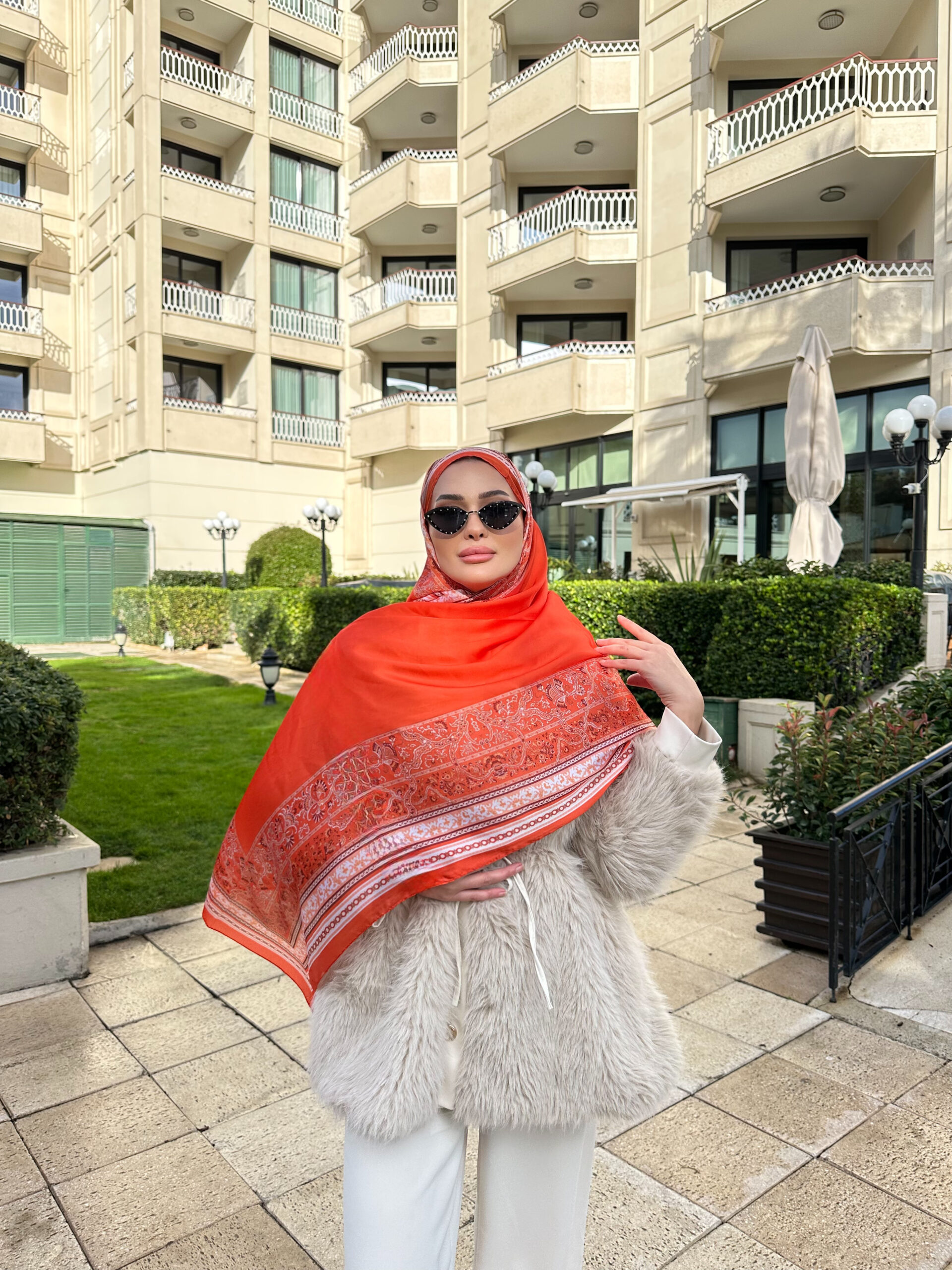 Çini Rüyası Vual İpek Şal 10101 - Neon Turuncu