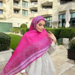 Çini Rüyası Vual İpek Şal 10101 - Koyu Pembe