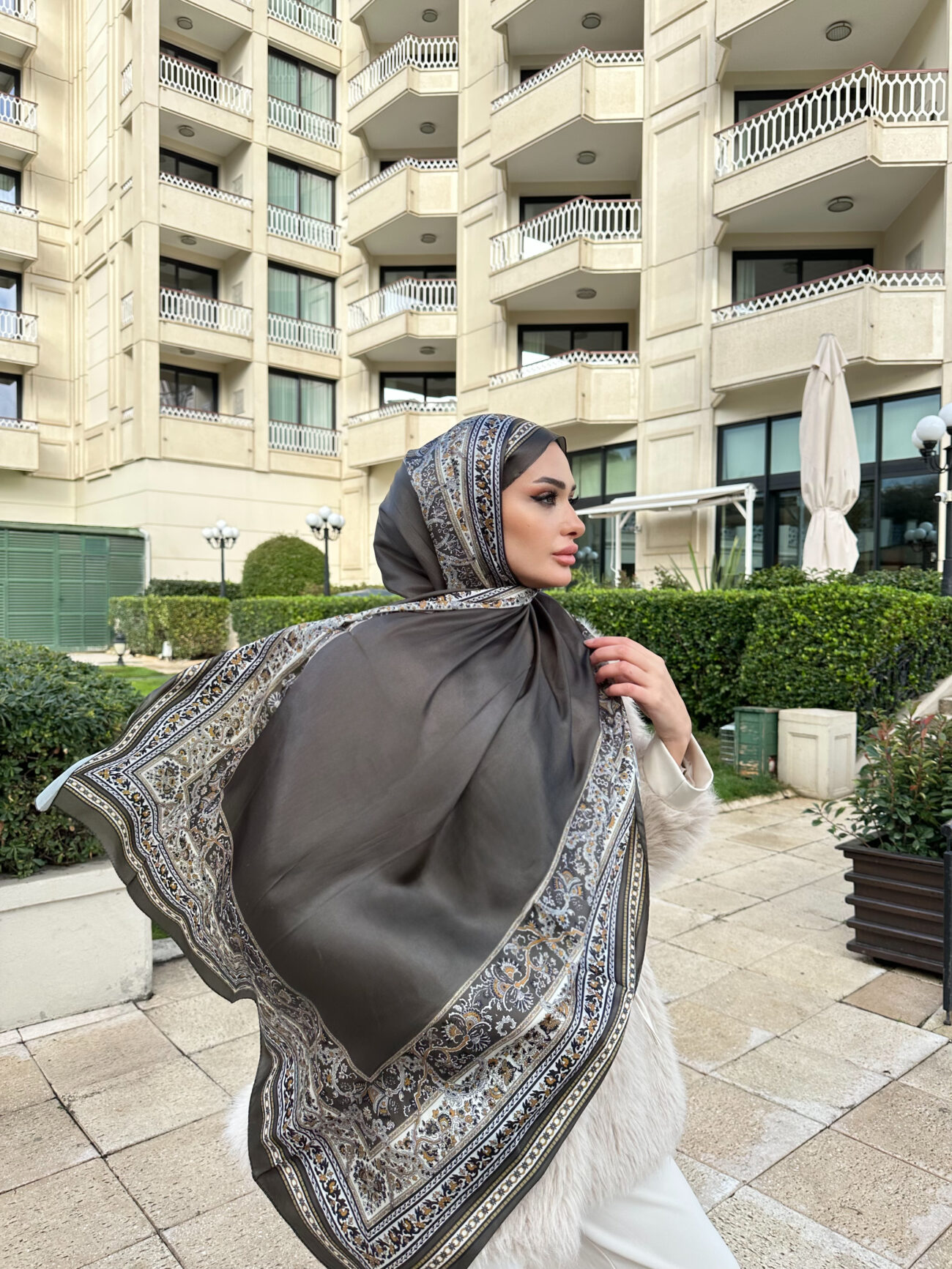 Çini Rüyası Vual İpek Şal 10101 - Haki