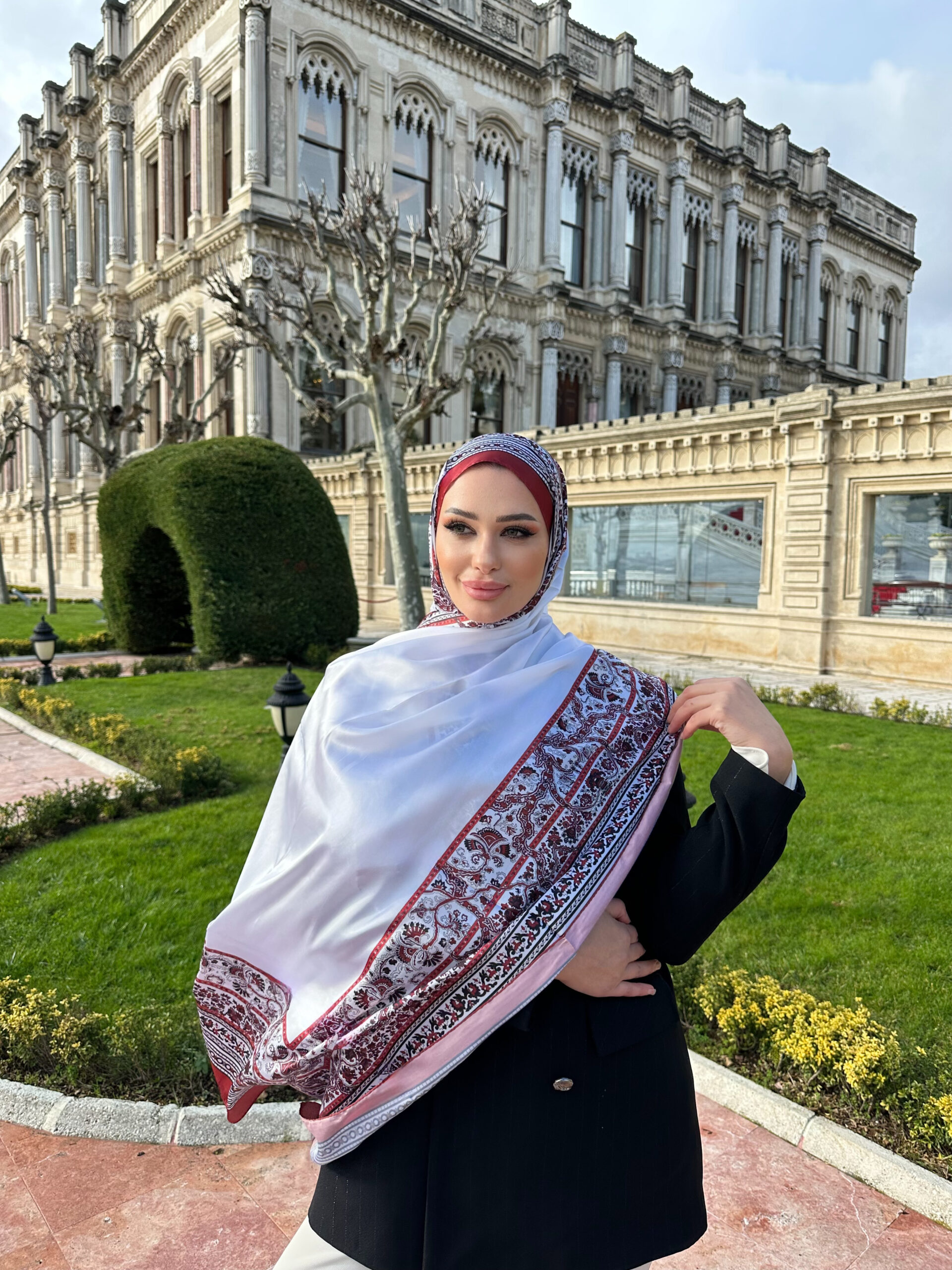 Çini Rüyası Vual İpek Şal 10101 - Kırmızı - Görsel 3